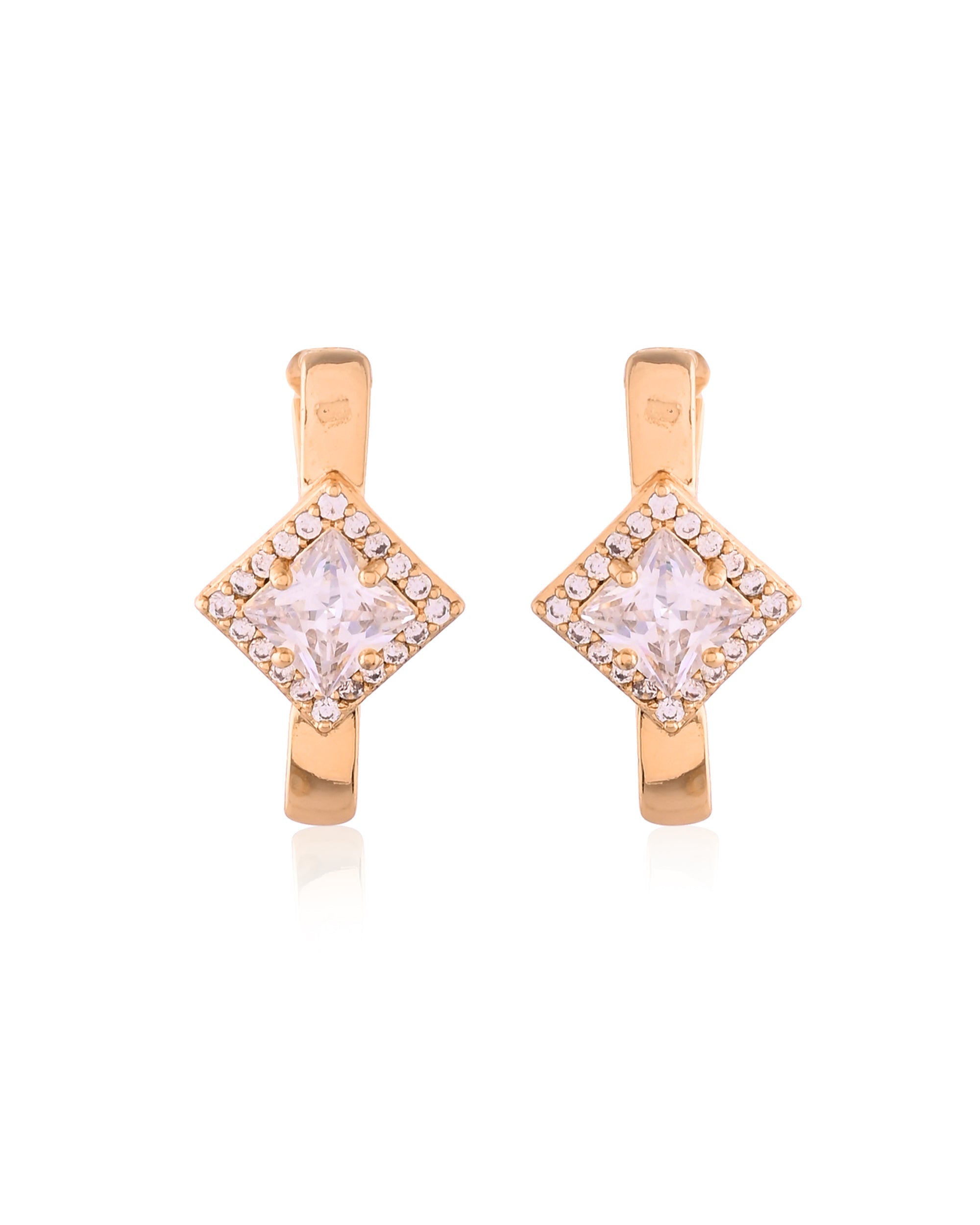 Princess-Cut Halo Crystal Gold Huggie Earrings