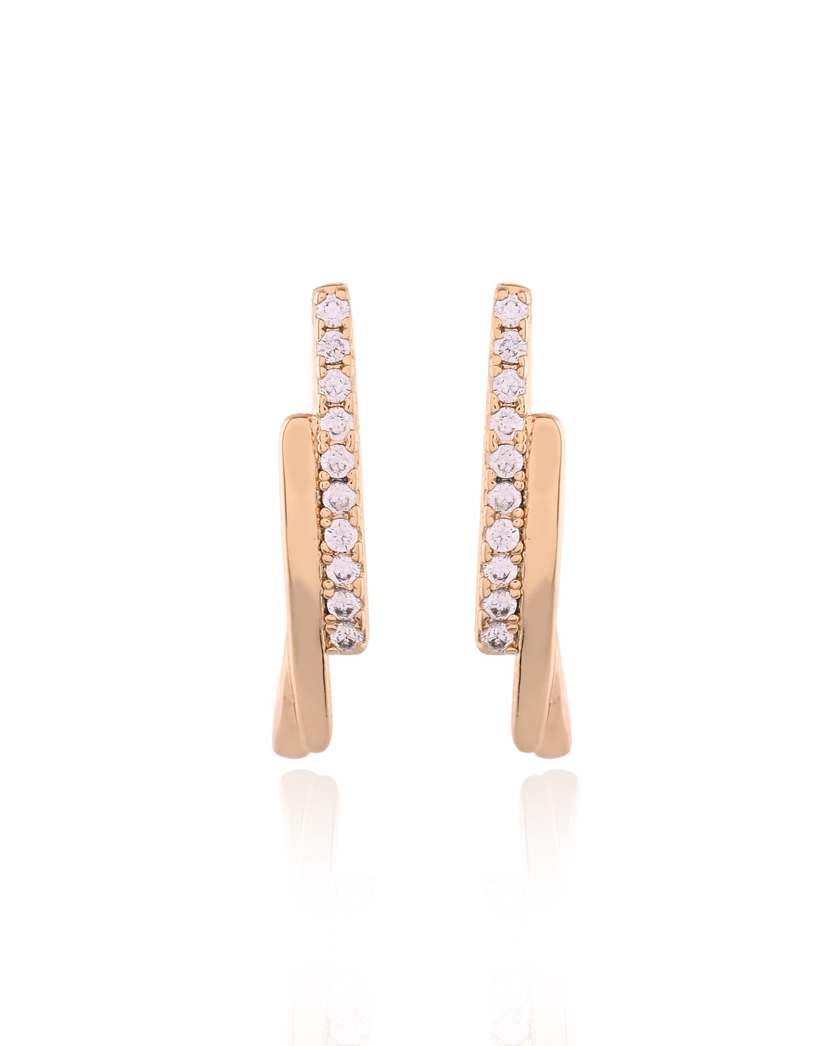 Gold-Tone Pave Crystal Crossover V-Hoop Earrings