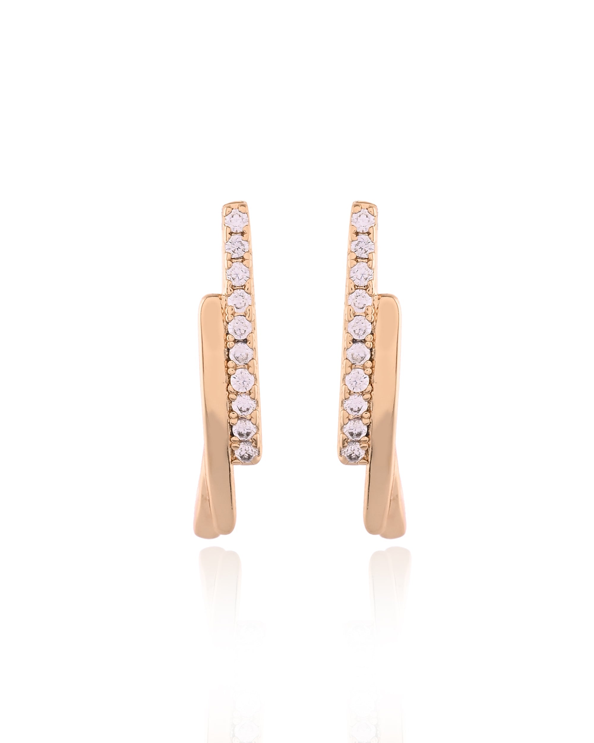 Gold-Tone Pave Crystal Crossover V-Hoop Earrings
