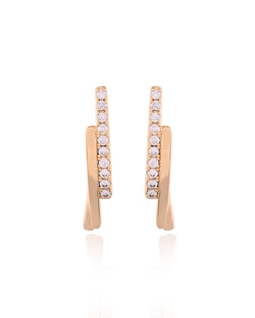 Gold-Tone Pave Crystal Crossover V-Hoop Earrings
