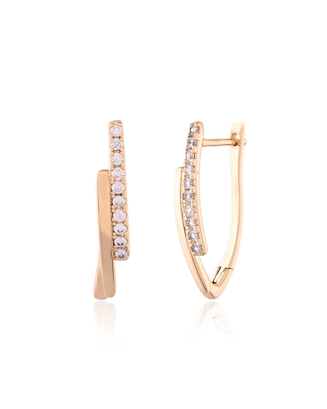 Gold-Tone Pave Crystal Crossover V-Hoop Earrings