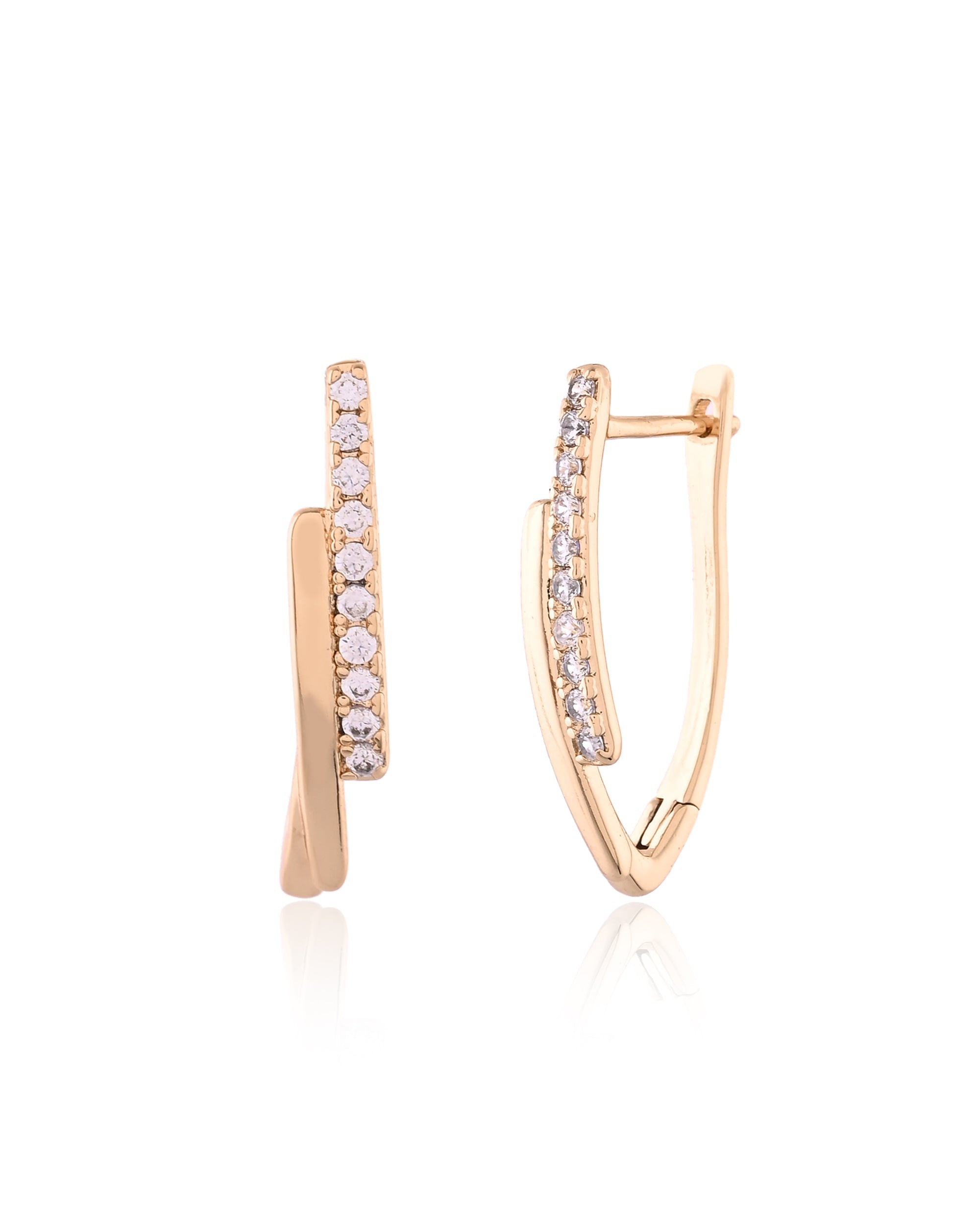 Gold-Tone Pave Crystal Crossover V-Hoop Earrings
