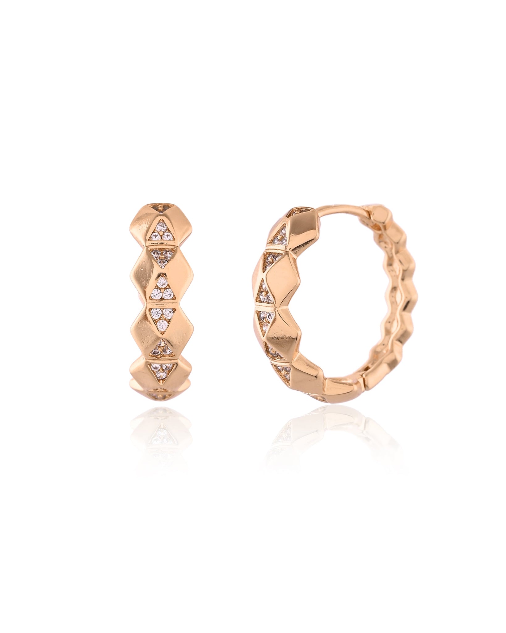 Faceted Diamond Pave Rose Gold Huggie Hoops