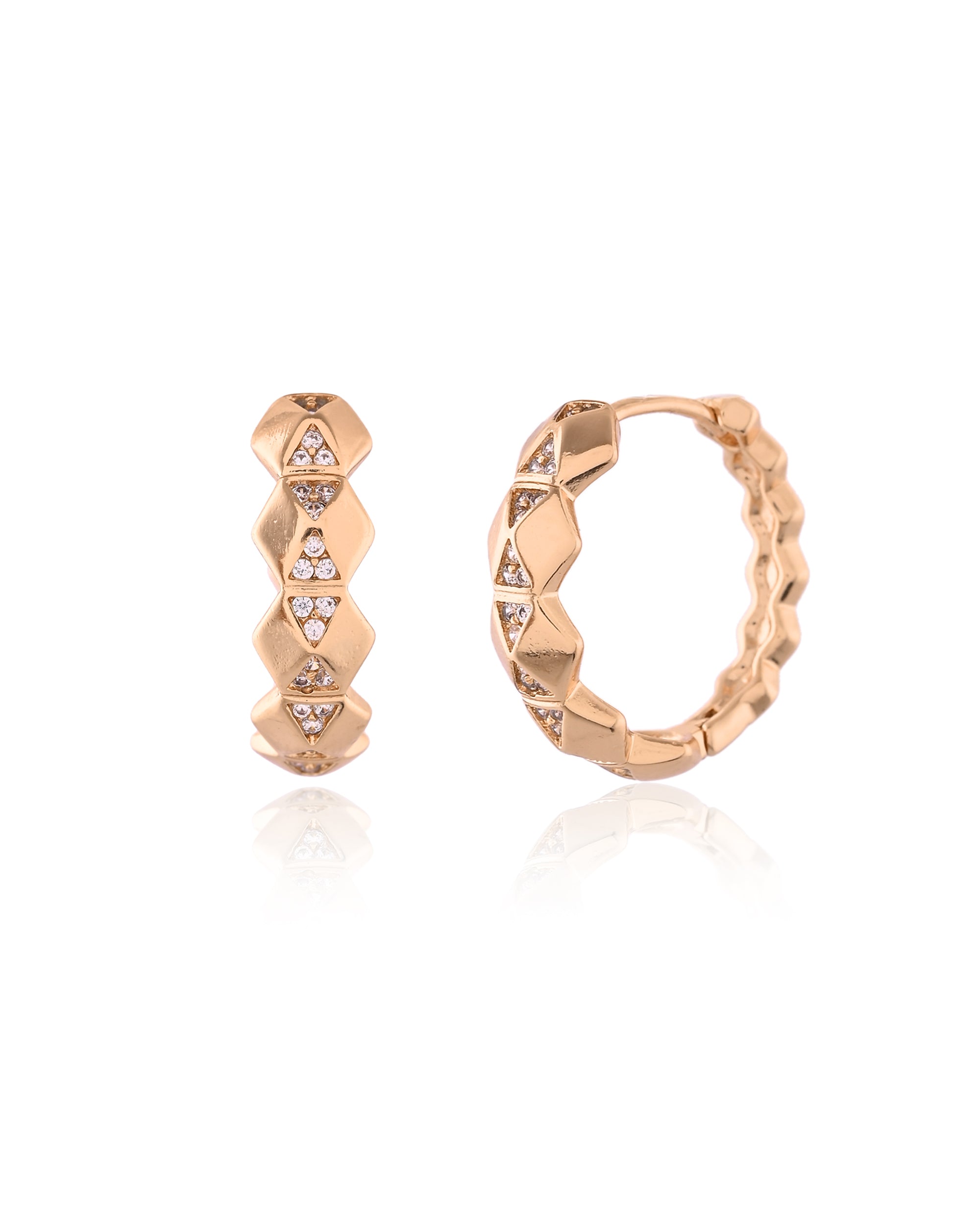 Faceted Diamond Pave Rose Gold Huggie Hoops
