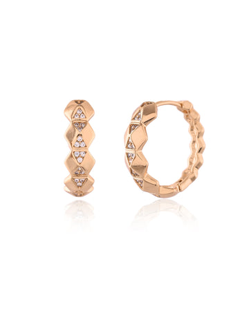 Faceted Diamond Pave Rose Gold Huggie Hoops
