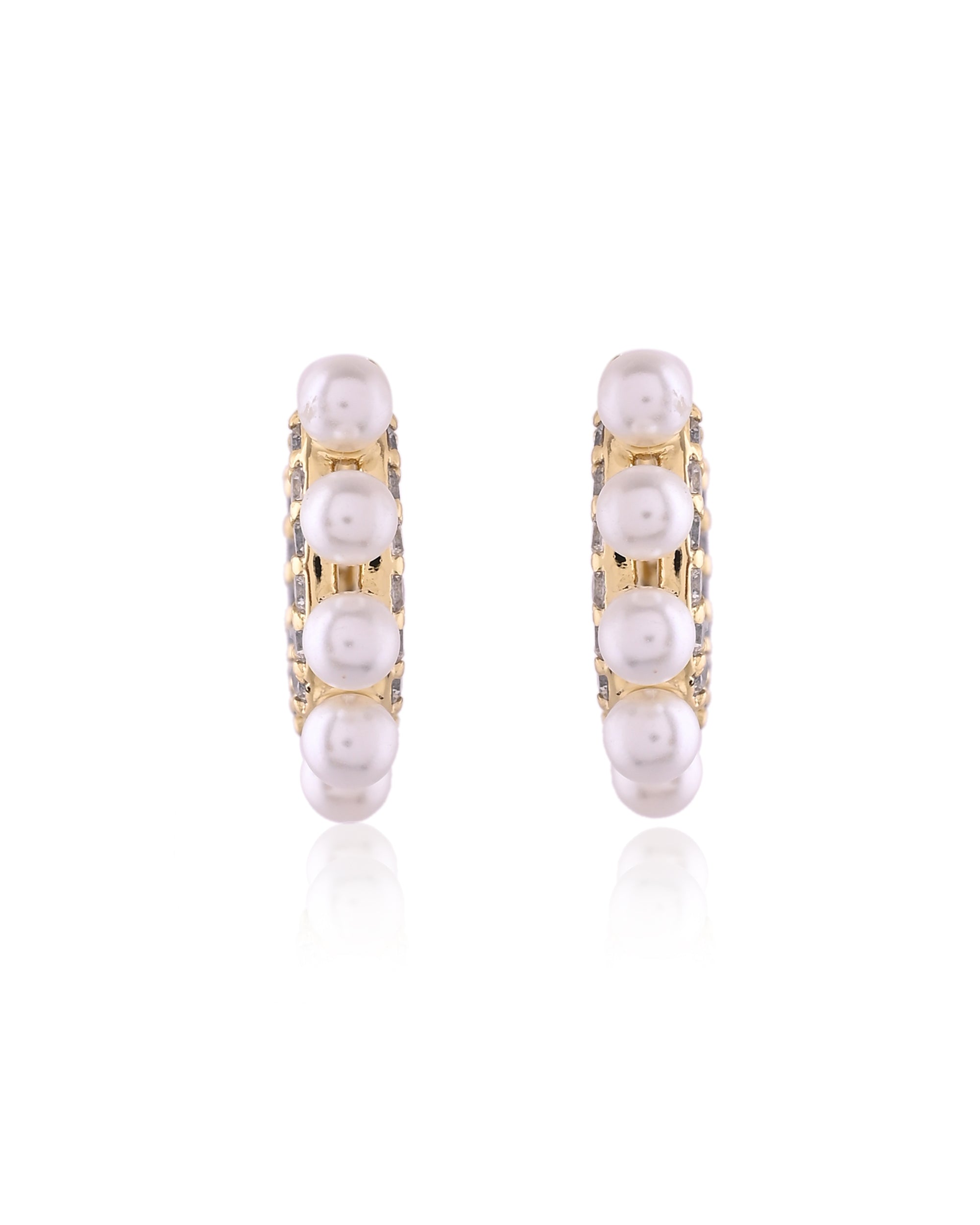 Gilded Pearl Cluster & Crystal Huggie Hoops