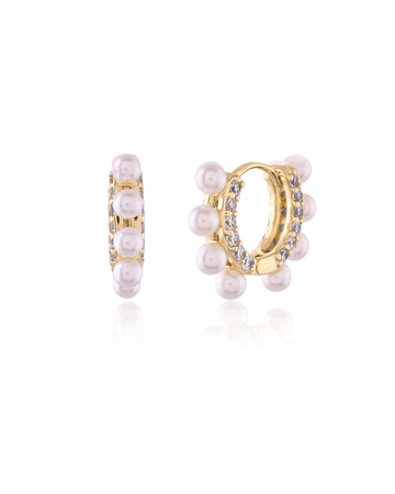Gilded Pearl Cluster & Crystal Huggie Hoops
