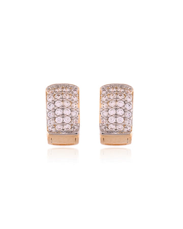 Two-Tone Gilded Pave Band Huggie Hoops Earrings