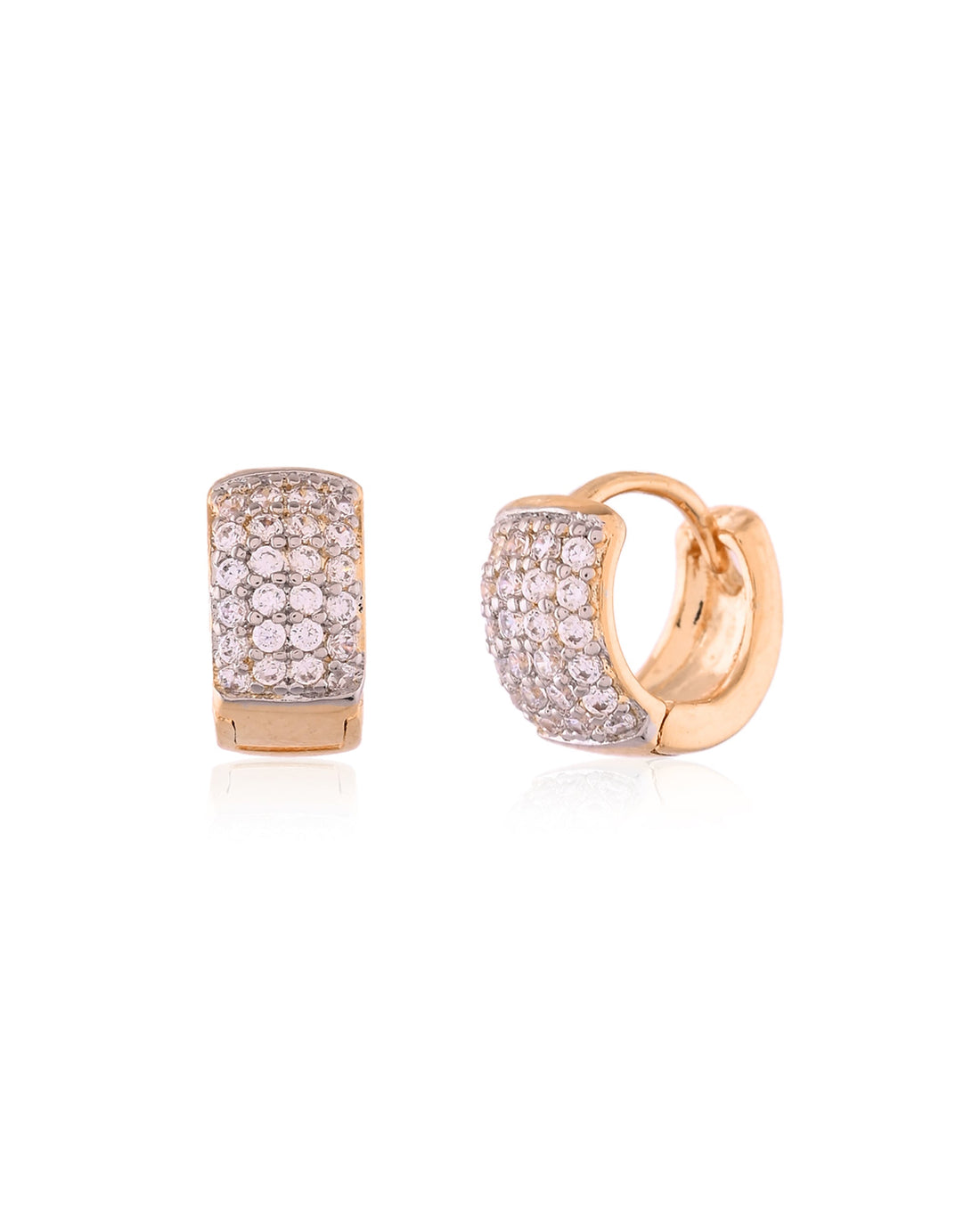 Two-Tone Gilded Pave Band Huggie Hoops Earrings