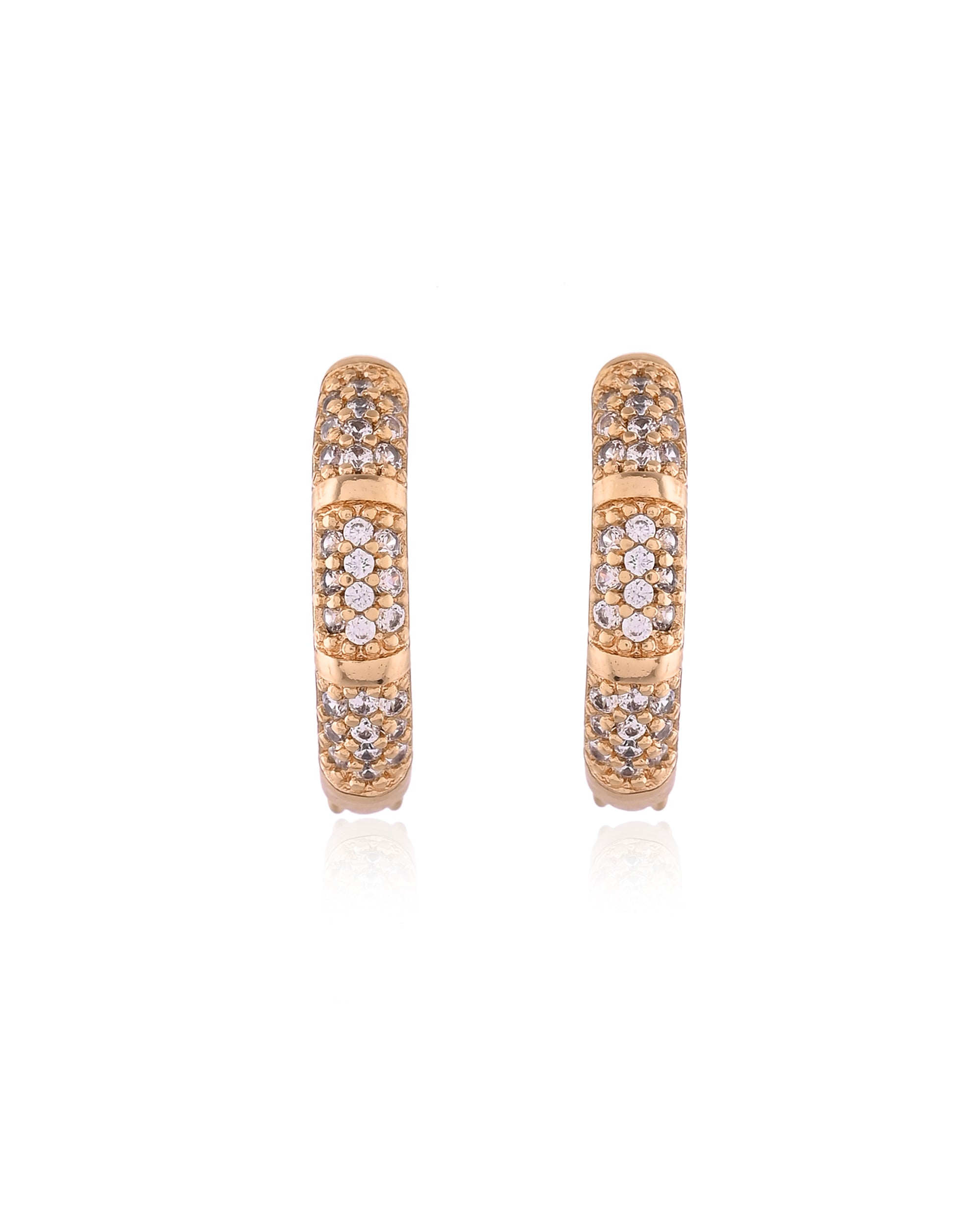 Triple Row Pave Crystal Gold Huggie Hoops Earrings