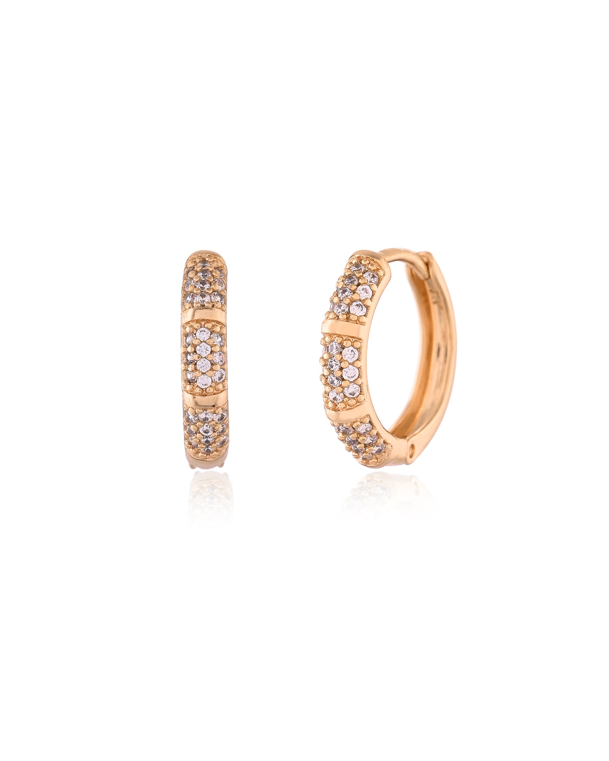 Triple Row Pave Crystal Gold Huggie Hoops Earrings