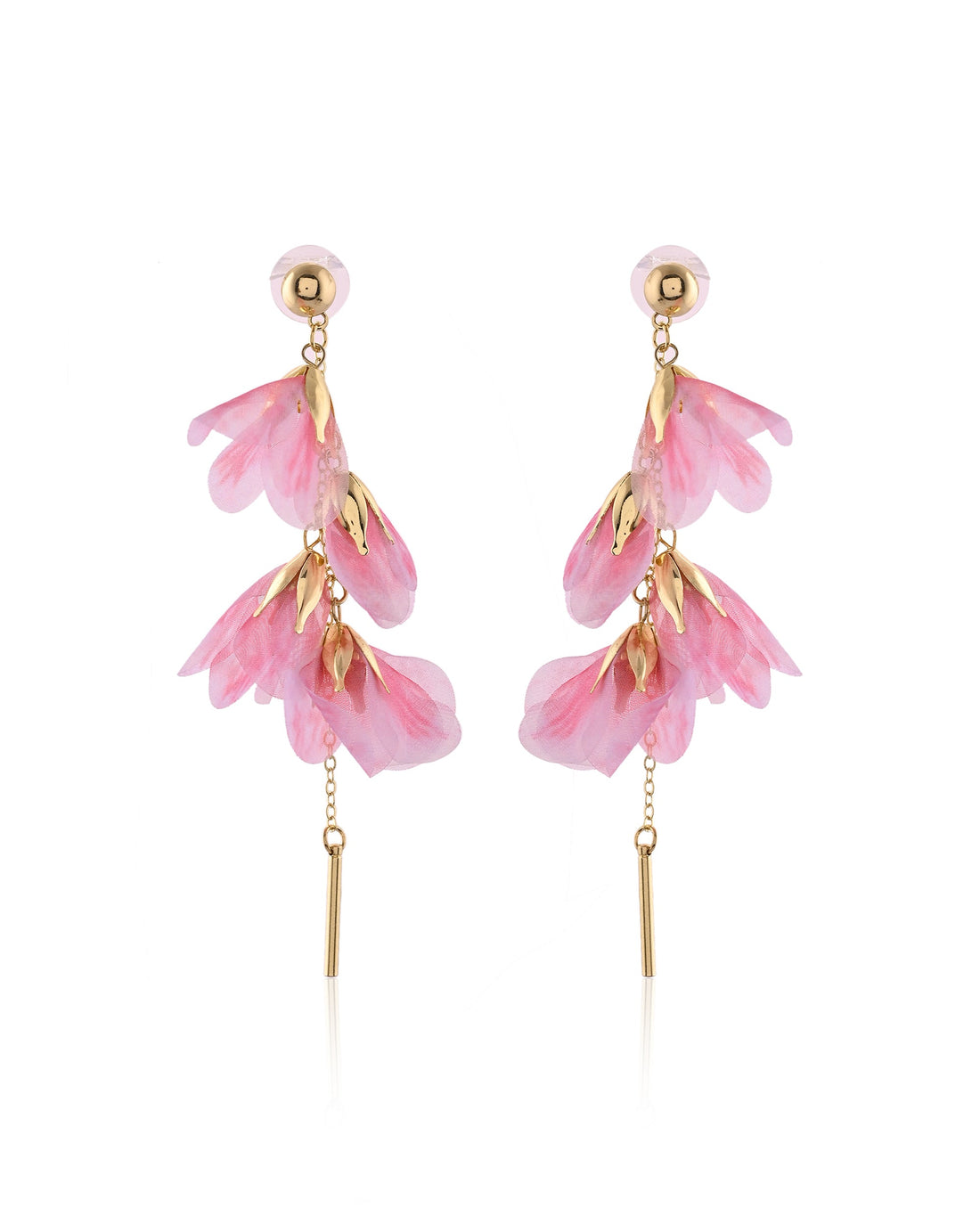 Pink Floral Drop Earrings with Chain Accent