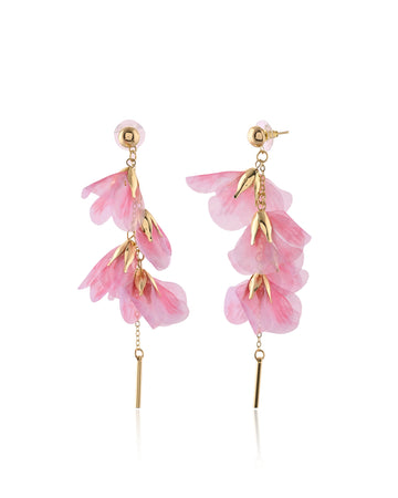 Pink Floral Drop Earrings with Chain Accent