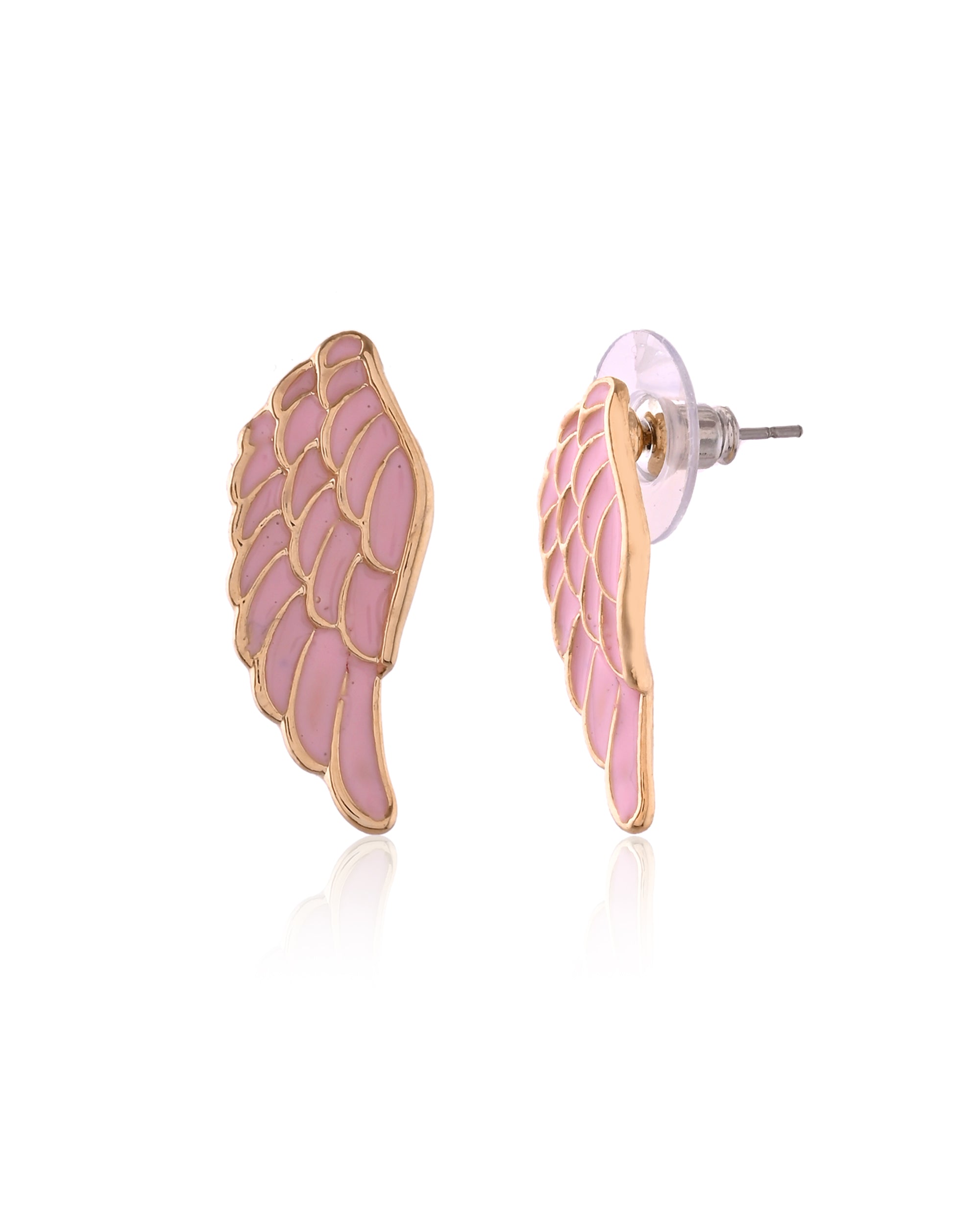 Enameled Angel Wing Pink Earrings