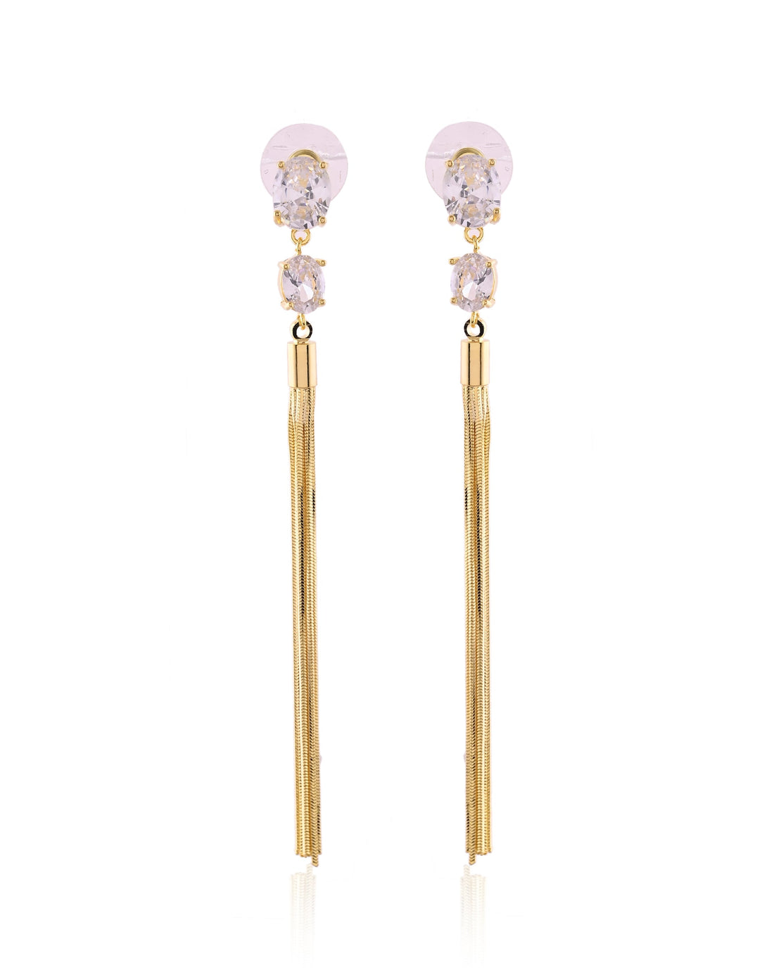 Dual-Cut CZ & Gold Stream Tassel Drop Earrings