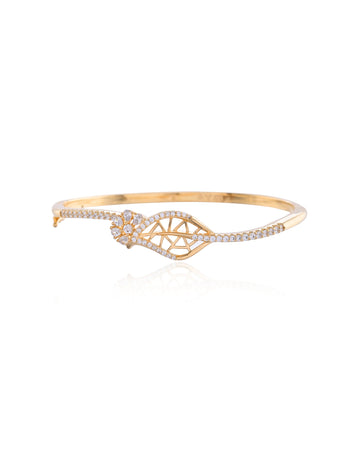 Pave Leaf and Cluster Flower Gold CZ Stone Bangle Bracelet