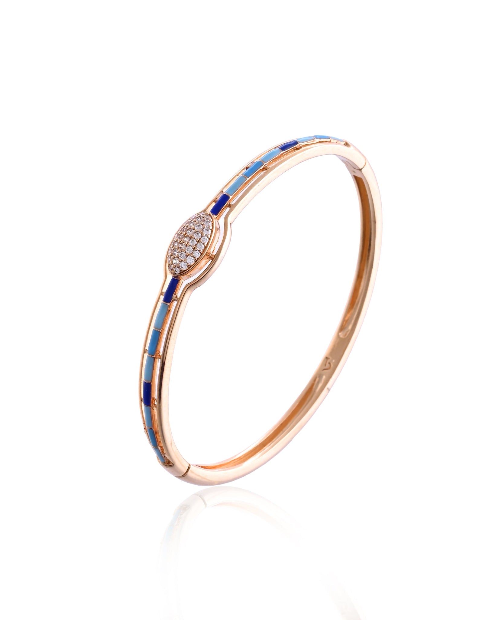 Riviera Blue Oval Lattice-Framed Clarity Bangle Bracelet