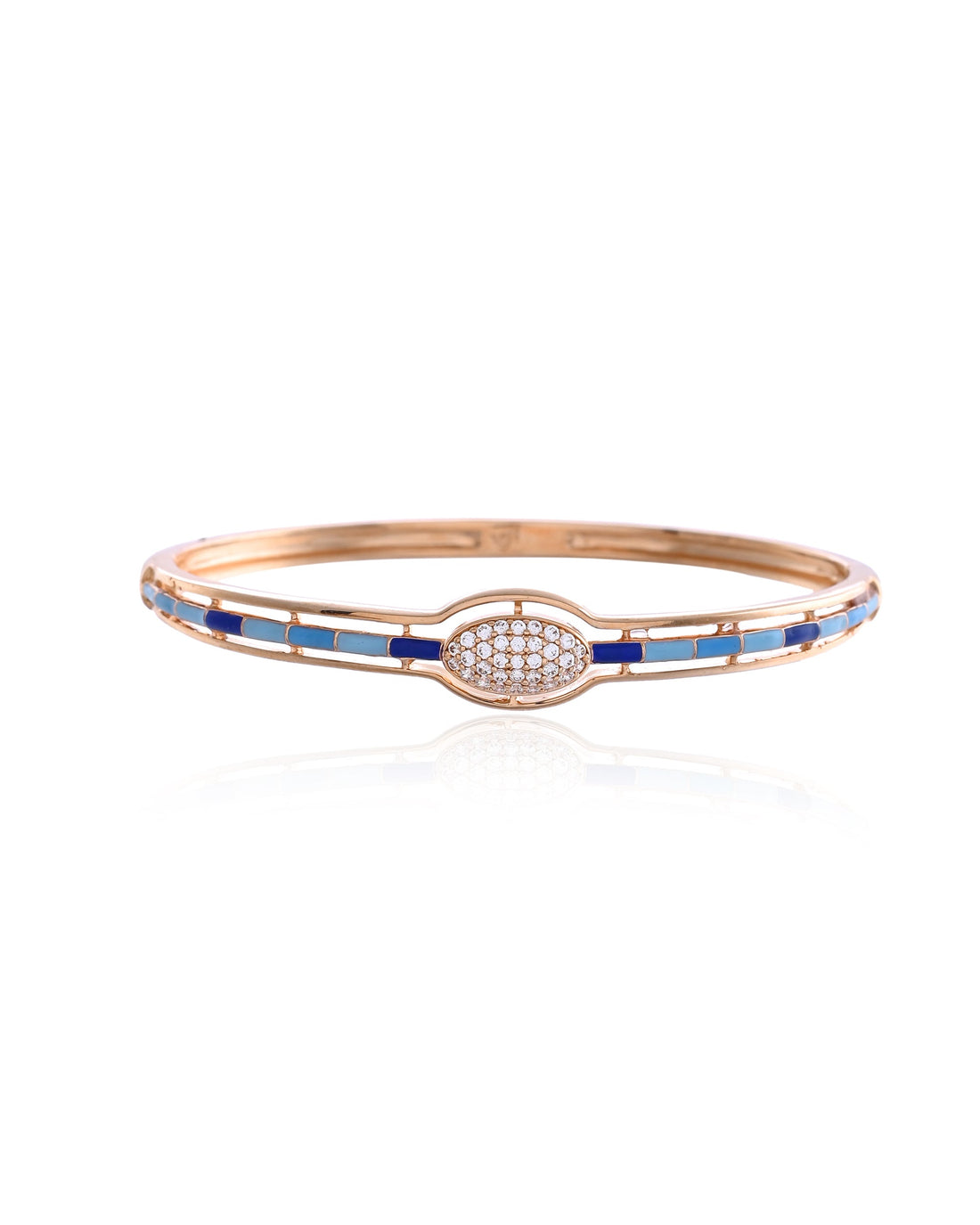 Riviera Blue Oval Lattice-Framed Clarity Bangle Bracelet