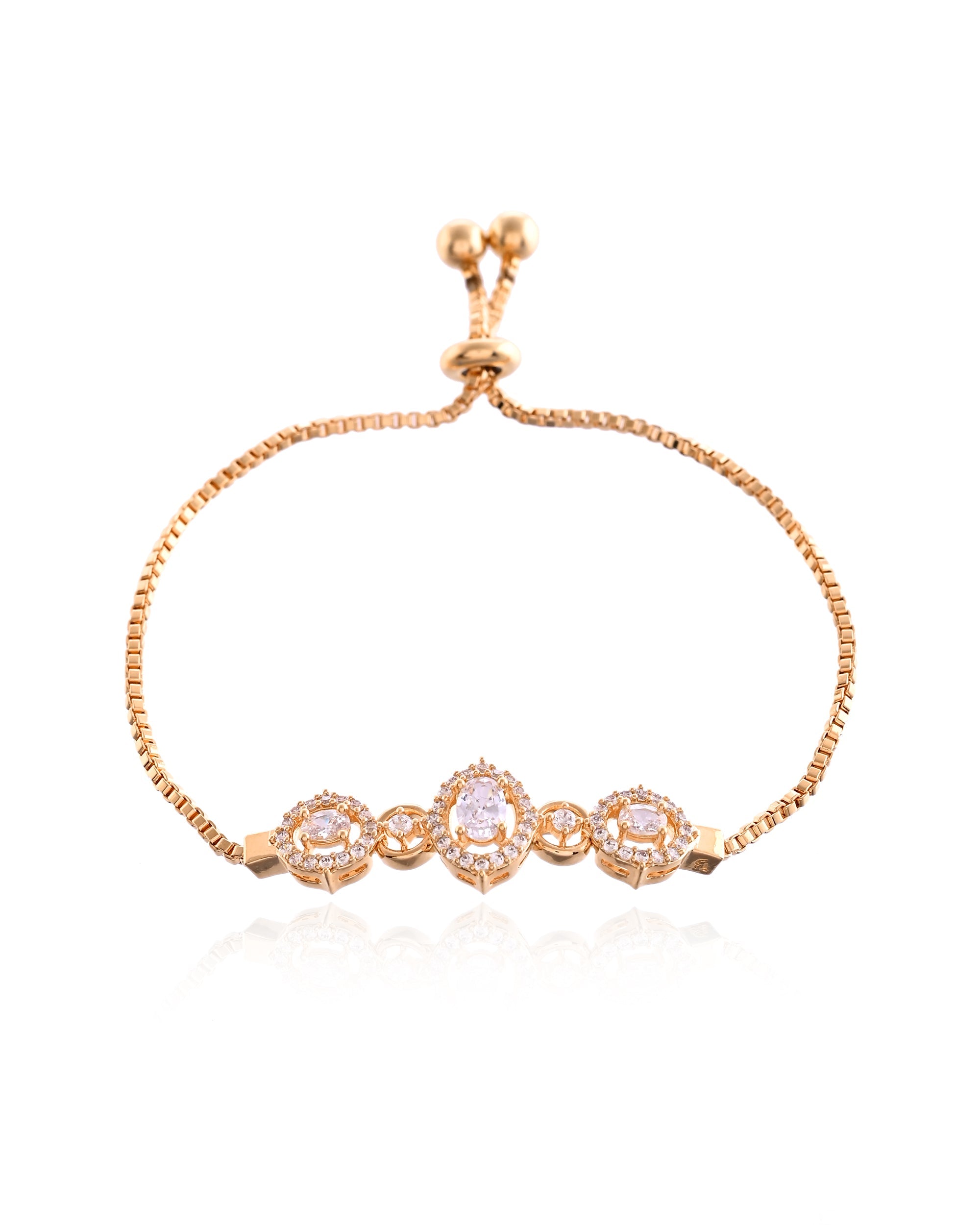 Golden Grace Diamond Shape Triple Stone Adjustable Bracelet