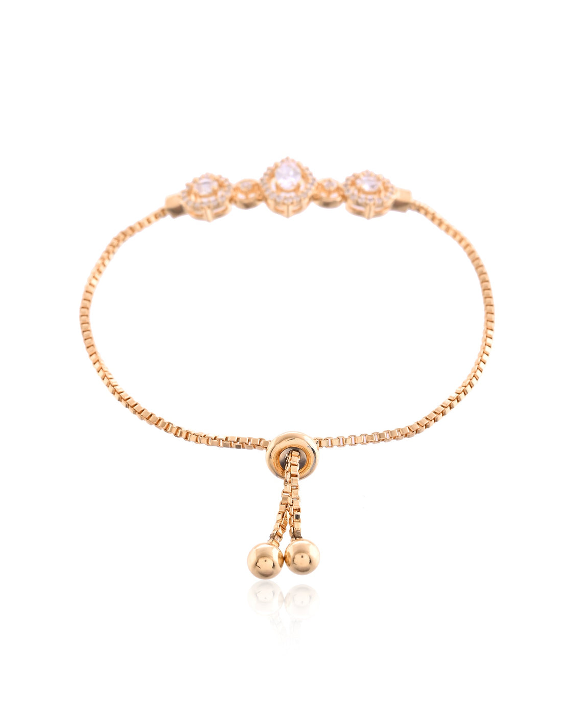Golden Grace Diamond Shape Triple Stone Adjustable Bracelet
