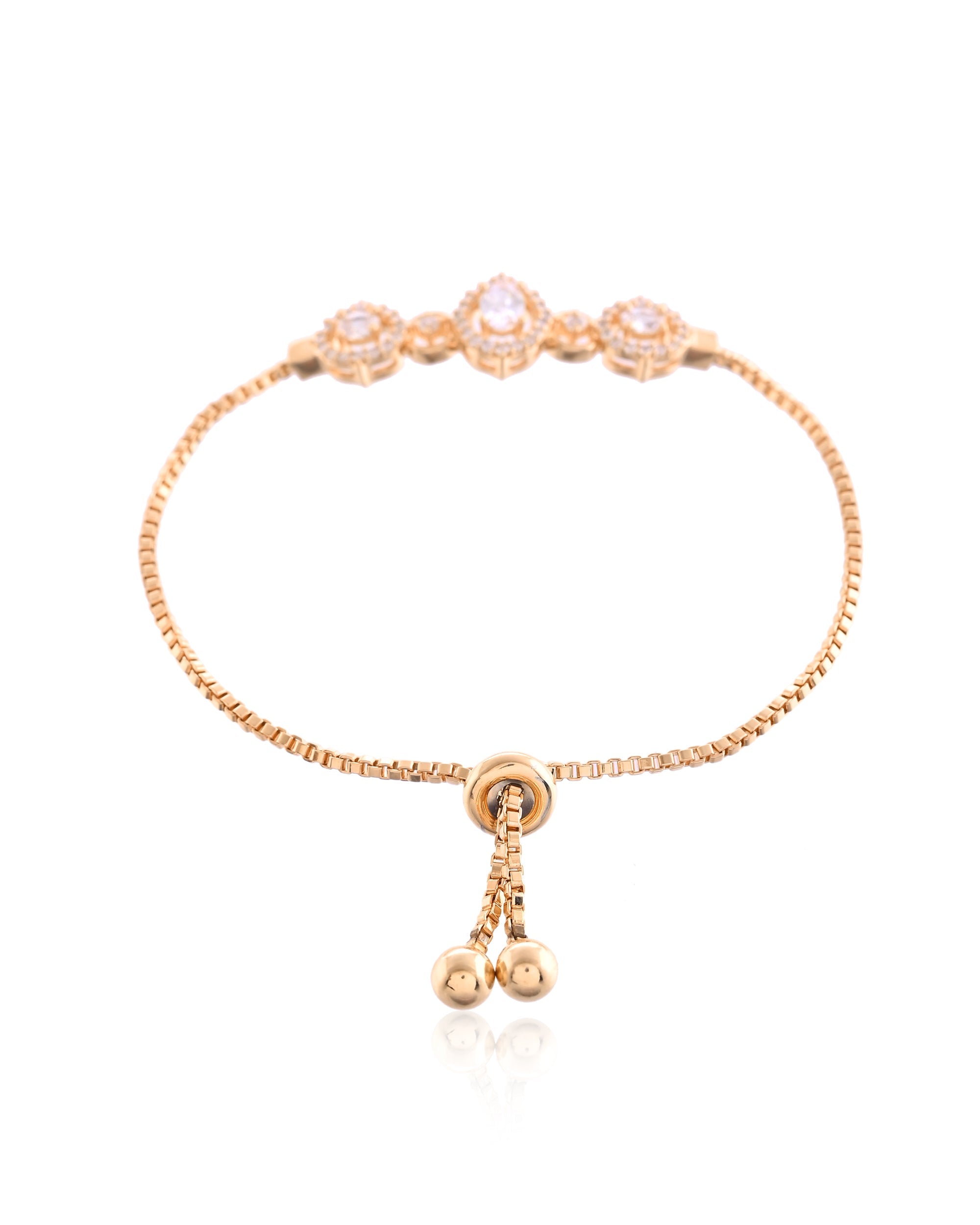 Golden Grace Diamond Shape Triple Stone Adjustable Bracelet