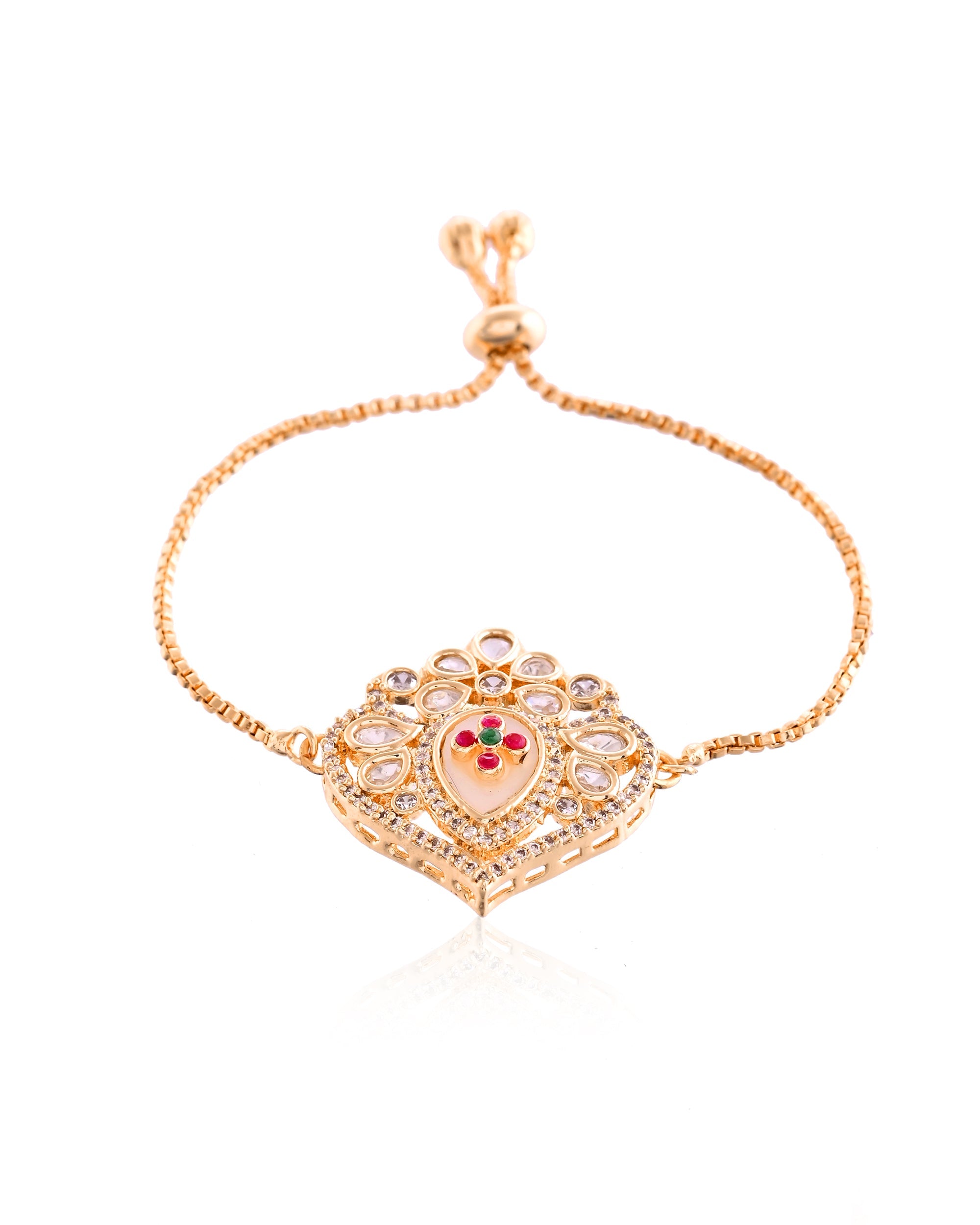 Empress Rose Gold Adjustable Kundan Bloom Bracelet