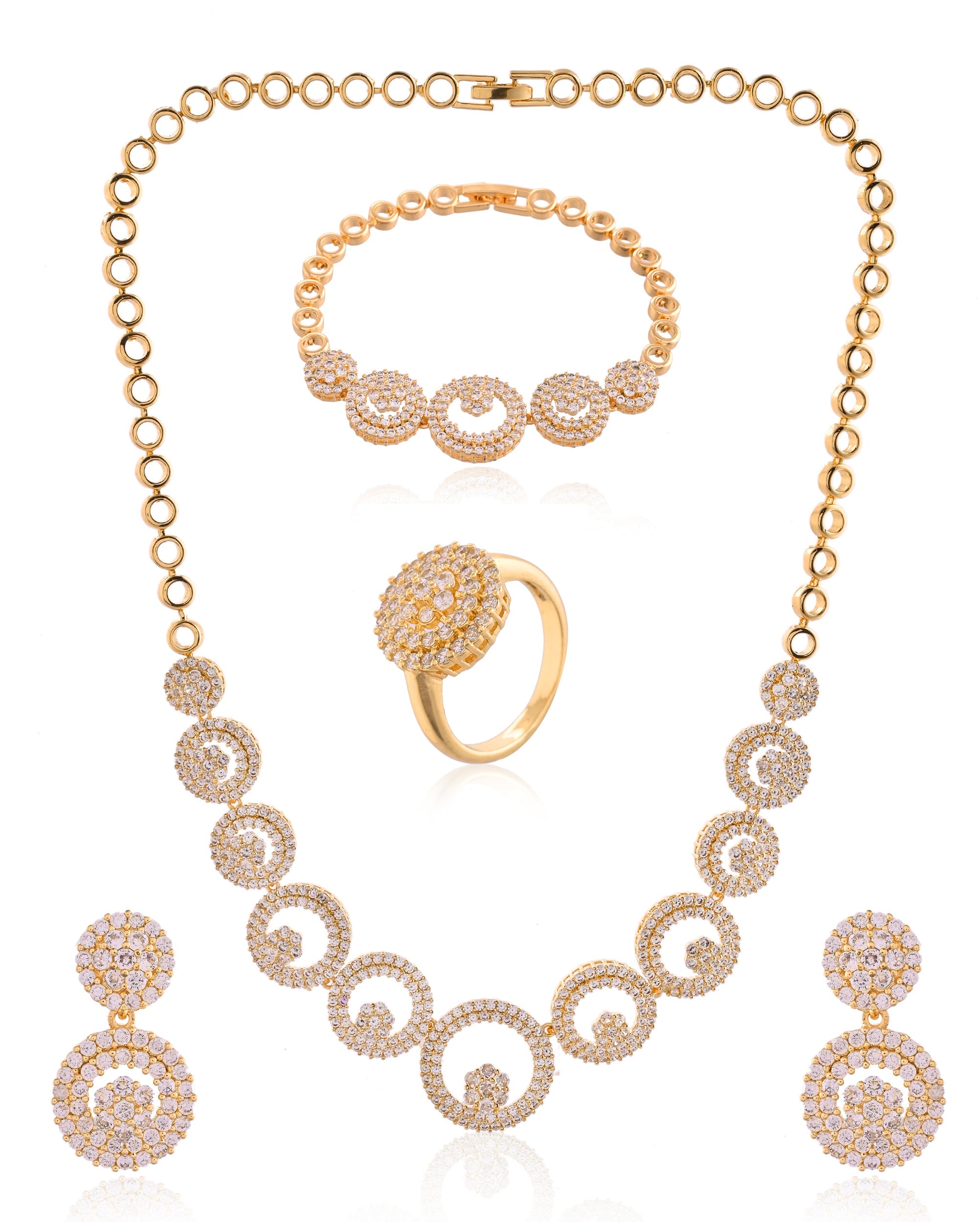 Pave Spiral Golden Statement Vortex CZ Complete Jewelry Set