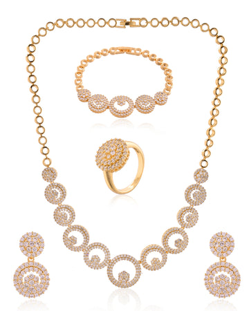 Pave Spiral Golden Statement Vortex CZ Complete Jewelry Set