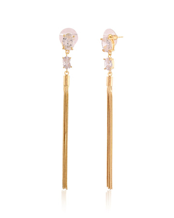Dual-Cut CZ & Gold Stream Tassel Drop Earrings