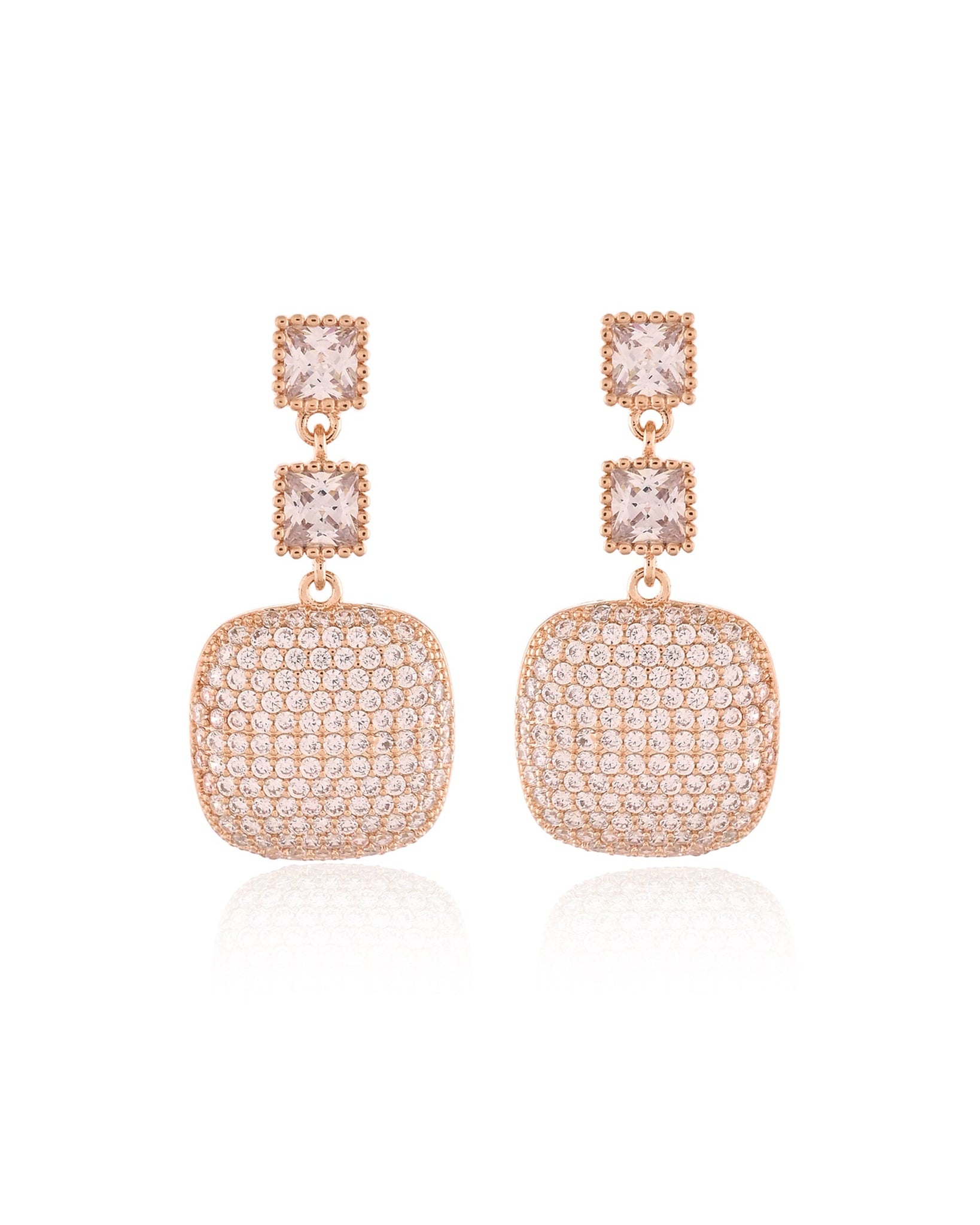 Rose Gold-Tone Pave Cushion Drop Earrings