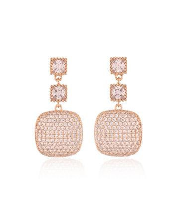 Rose Gold-Tone Pave Cushion Drop Earrings