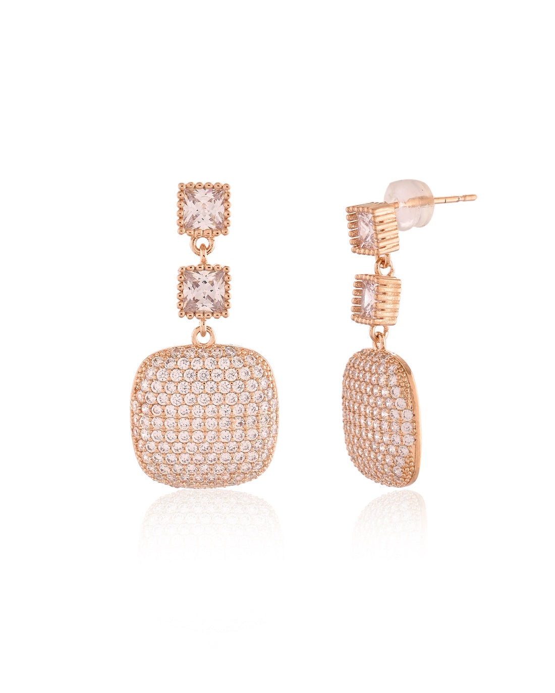 Rose Gold-Tone Pave Cushion Drop Earrings