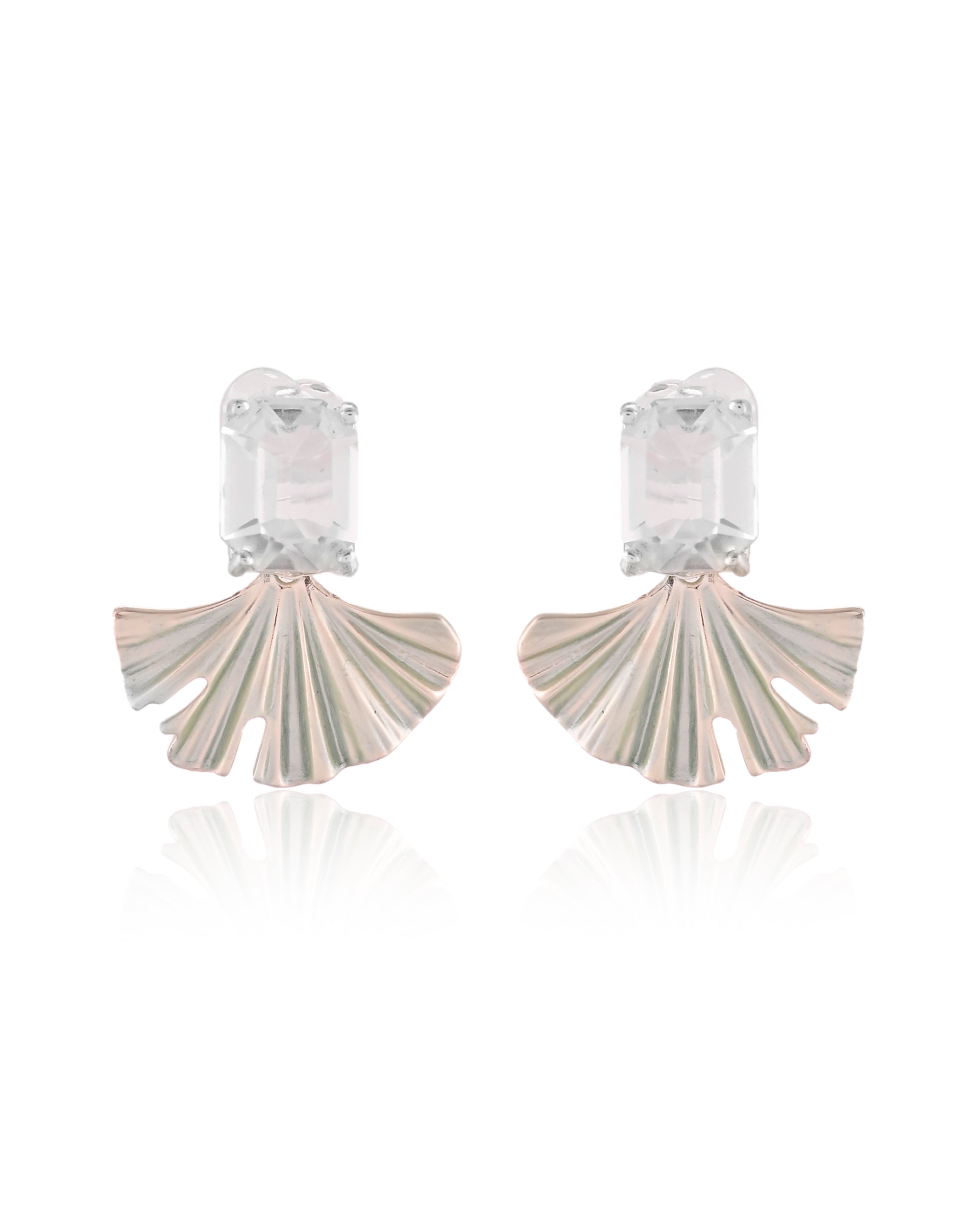 Ginkgo Fan Crystal Stud Earrings