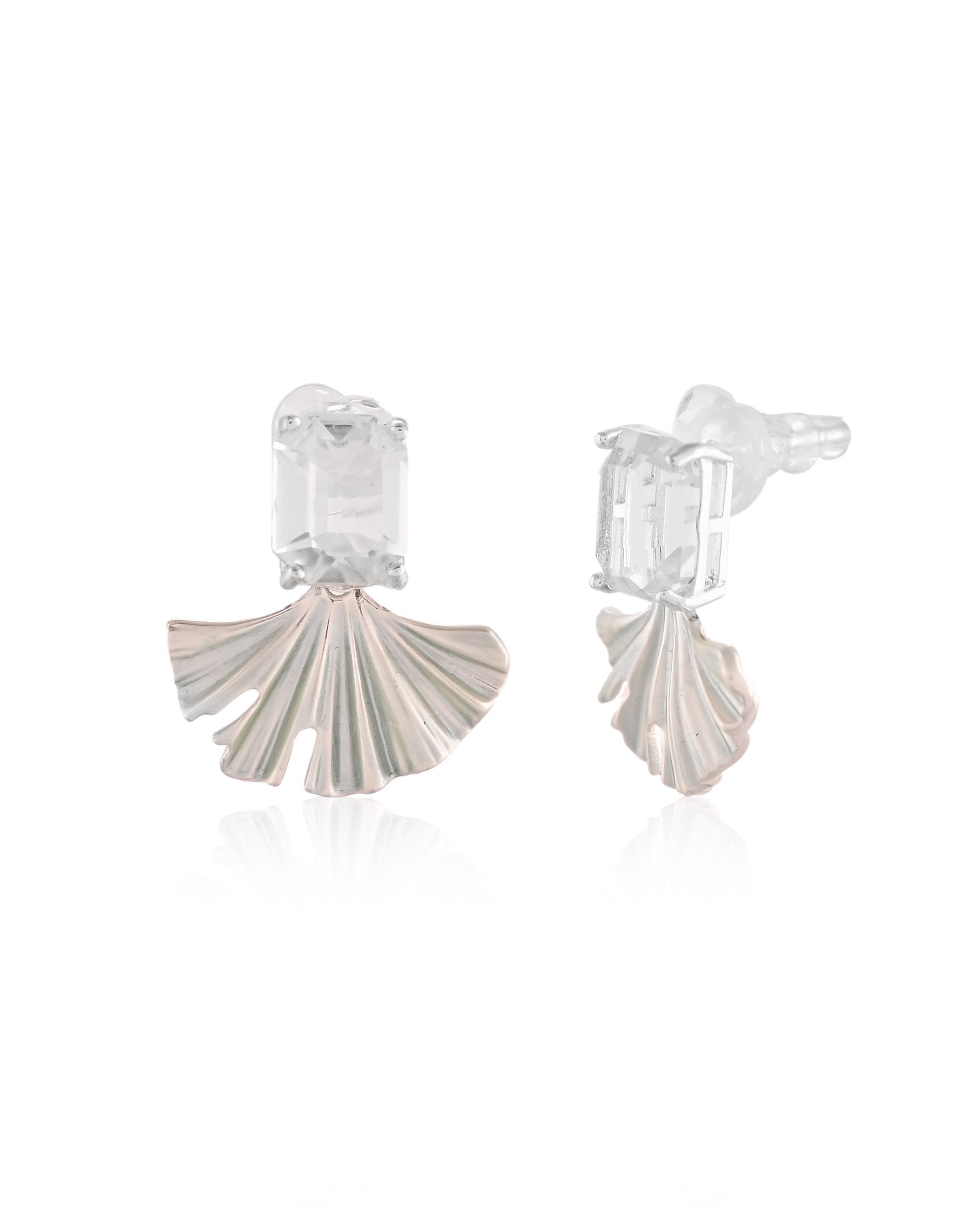 Ginkgo Fan Crystal Stud Earrings