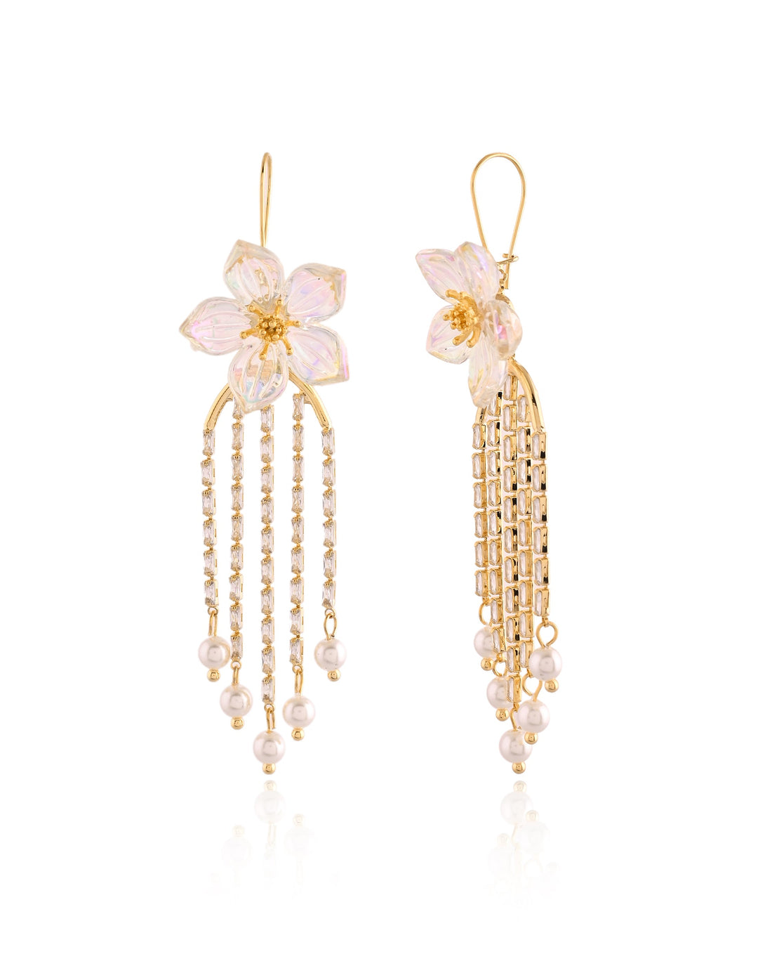 Iridescent Flower & Crystal Pearl Drop Dangle Earrings