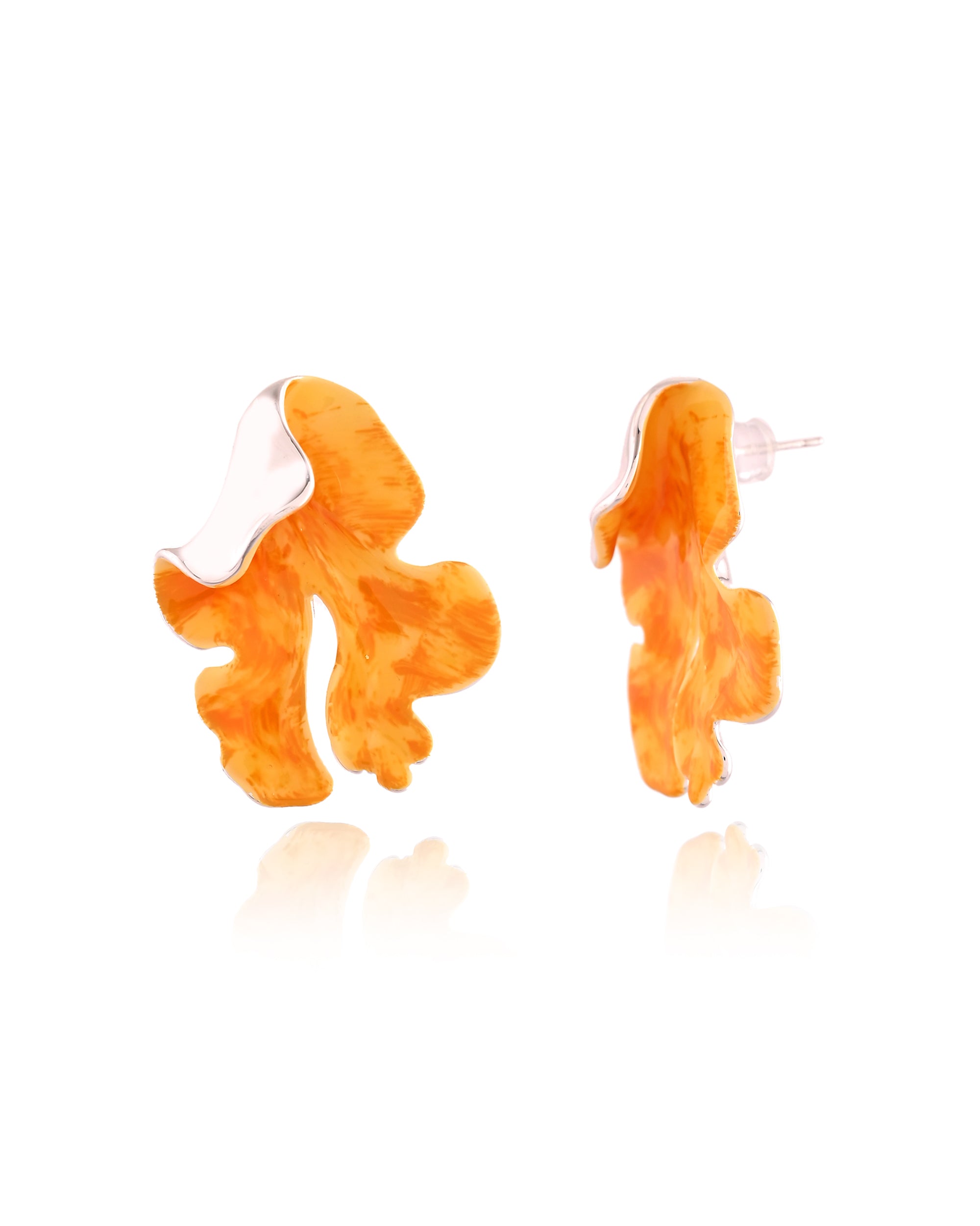 Purple Enamel Marbled Petal Stud Earrings