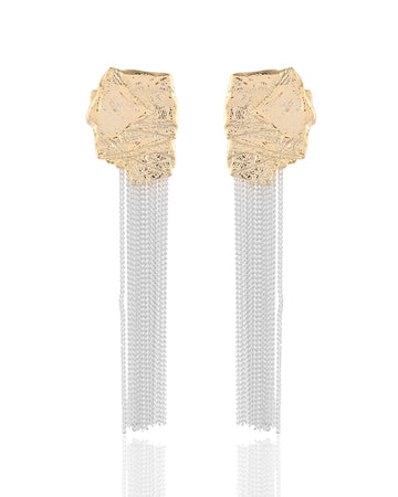 Abstract Gilded Stud & Silver Cascade Tassel Earrings
