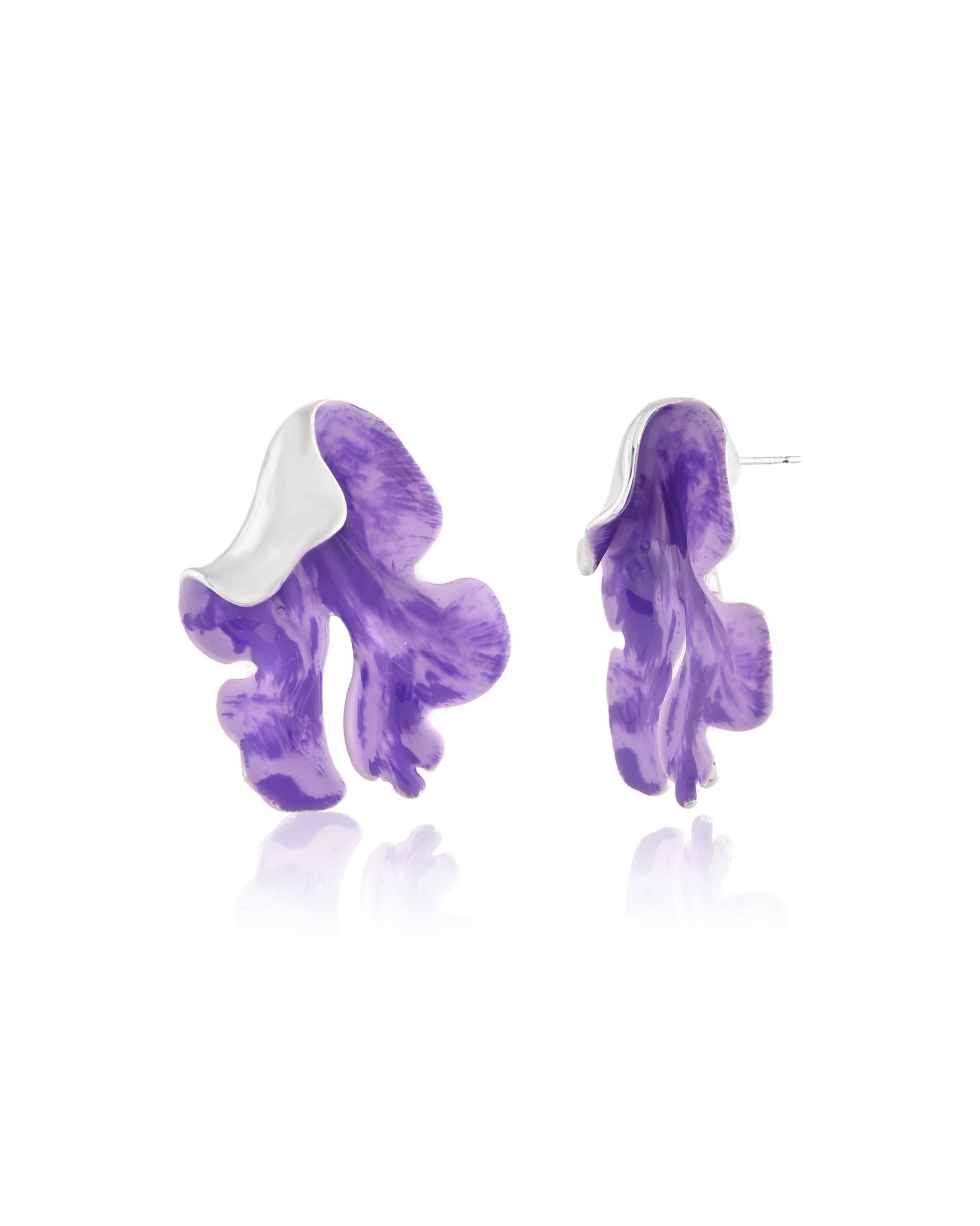 Purple Enamel Marbled Petal Stud Earrings