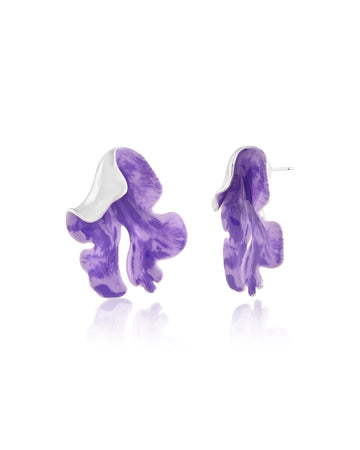 Purple Enamel Marbled Petal Stud Earrings
