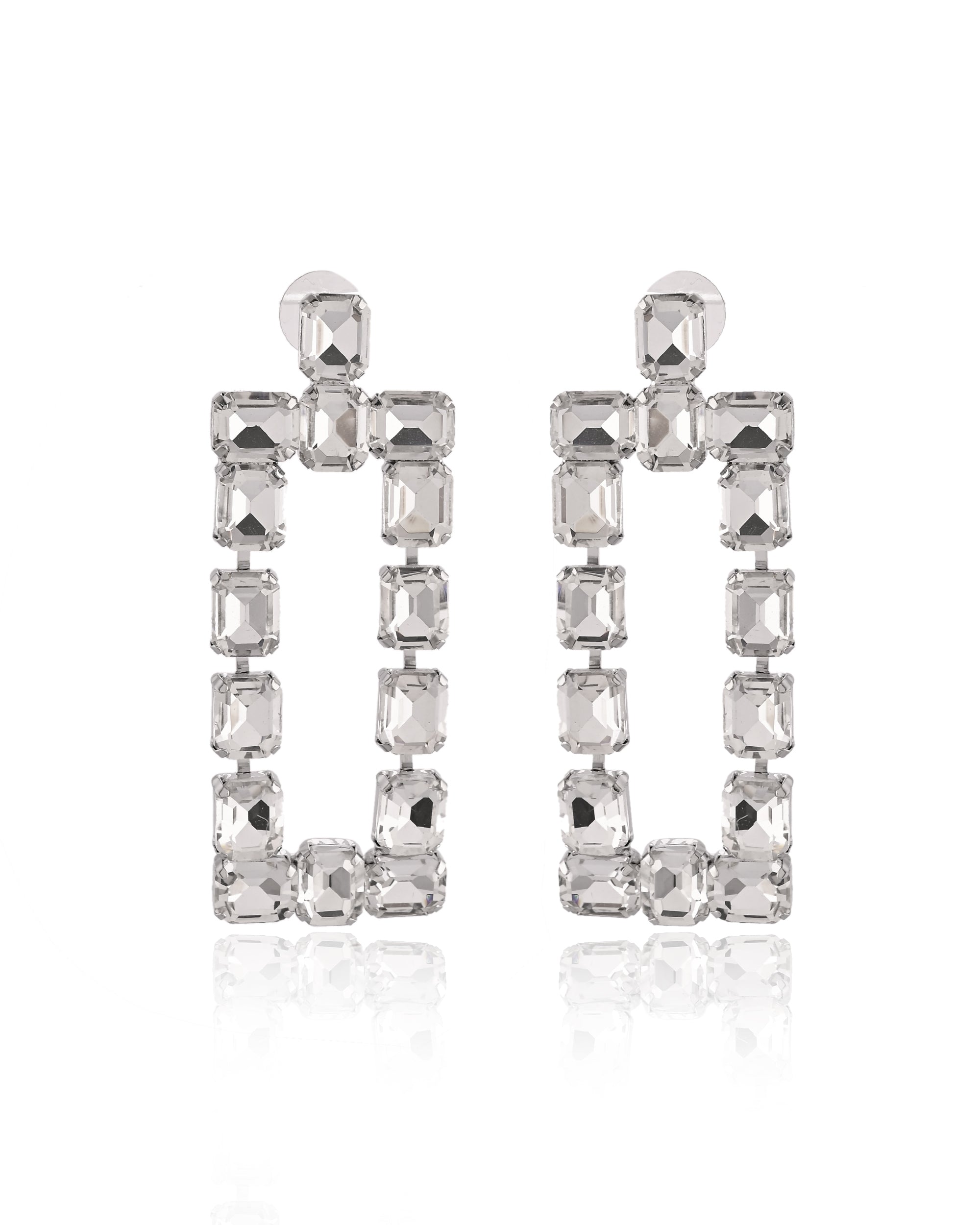 Emerald Cut Crystal Frame Drop Earrings