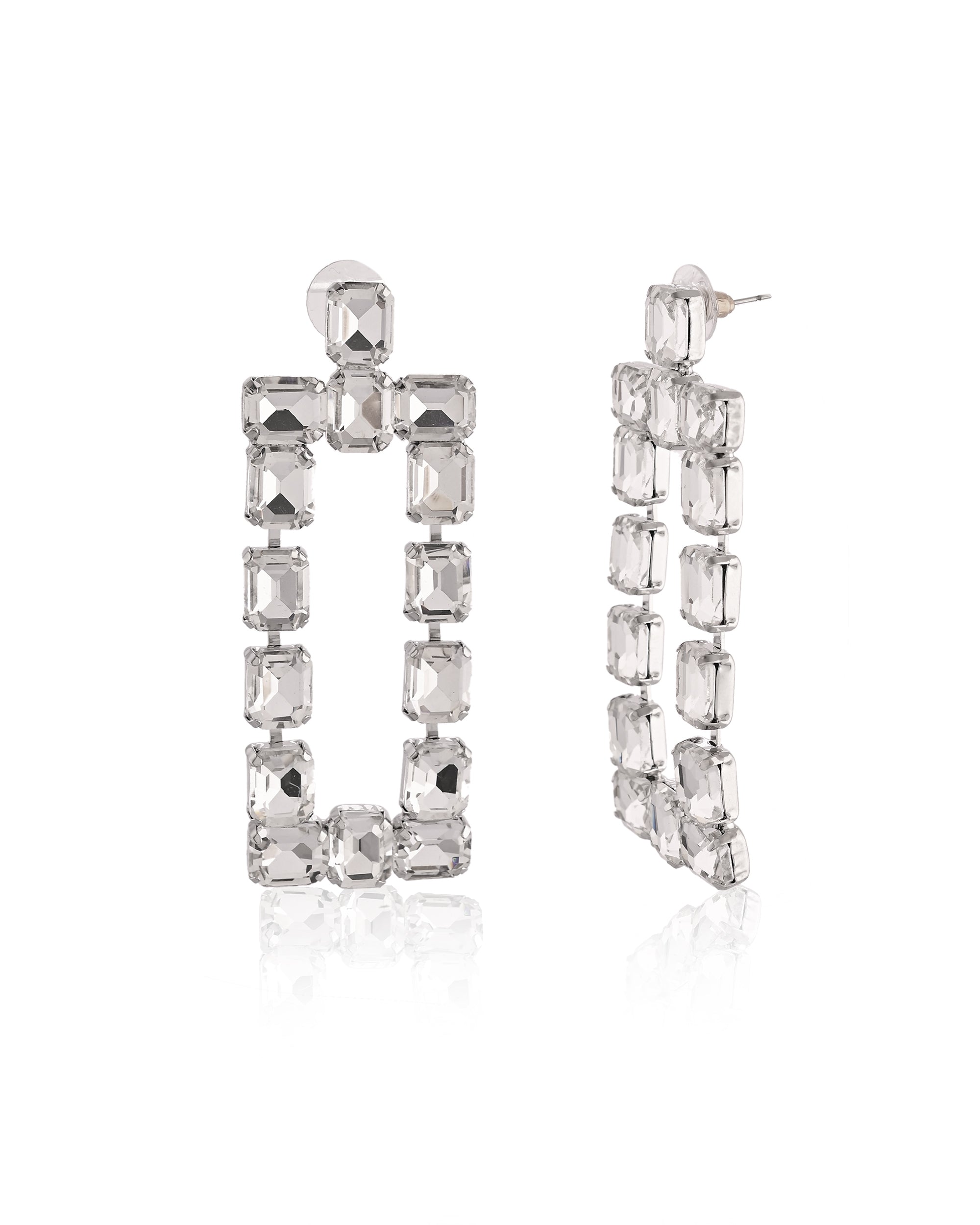 Emerald Cut Crystal Frame Drop Earrings