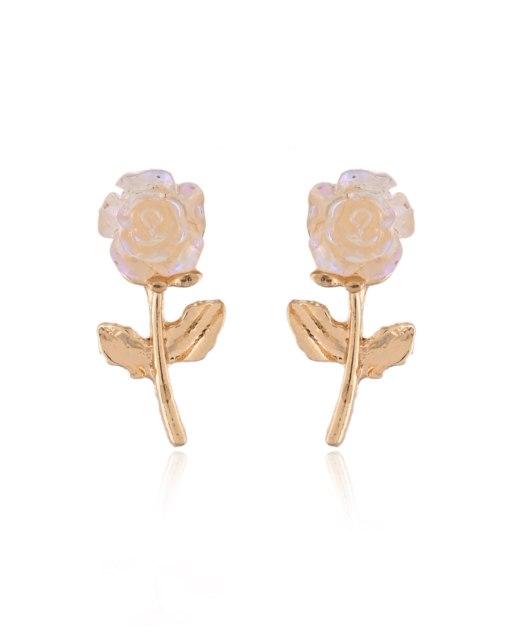 Opalescent Rose Bud Gold-Toned Stud Earrings