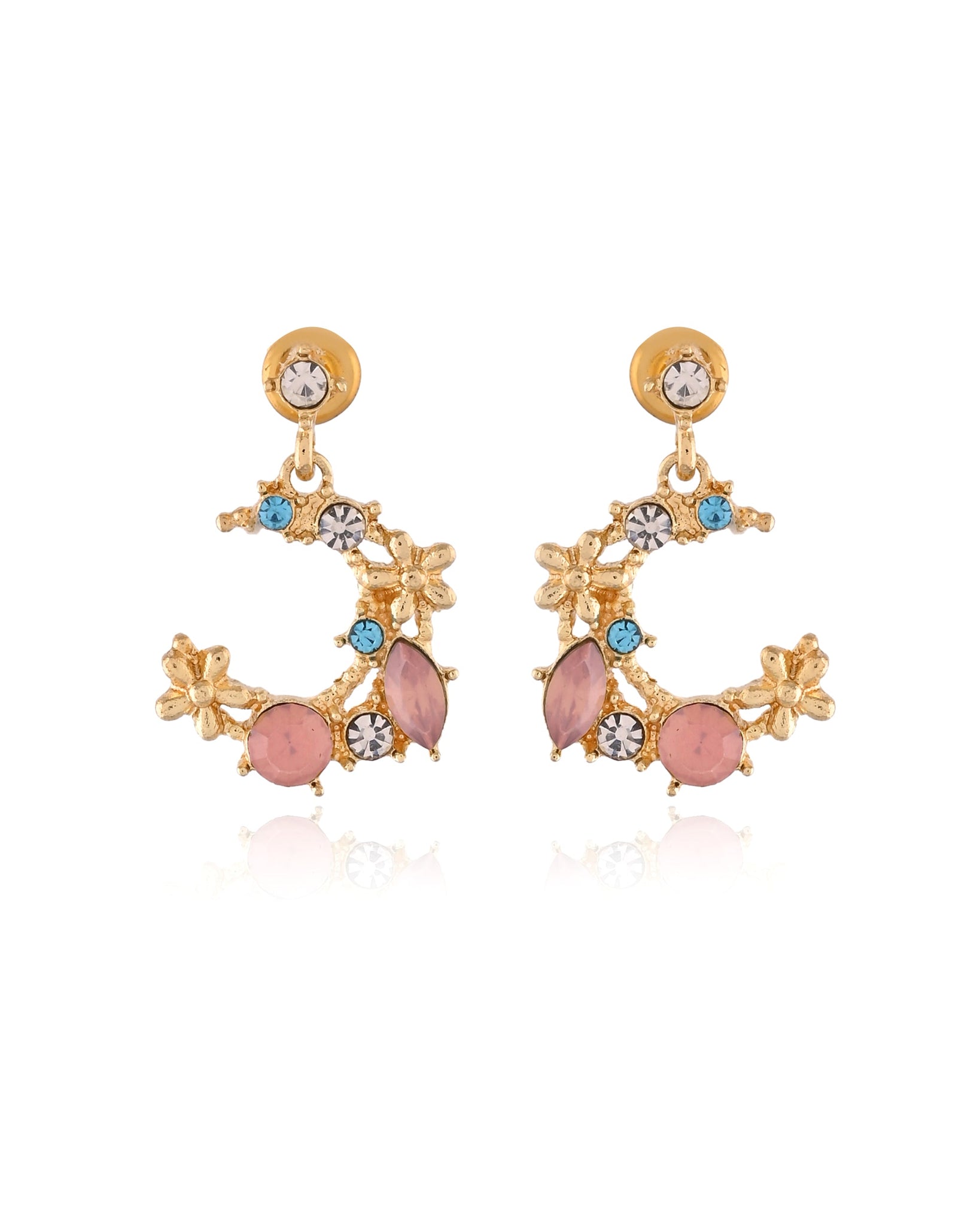 Fairytale Plated Metal Floral Cluster Crystal Earrings