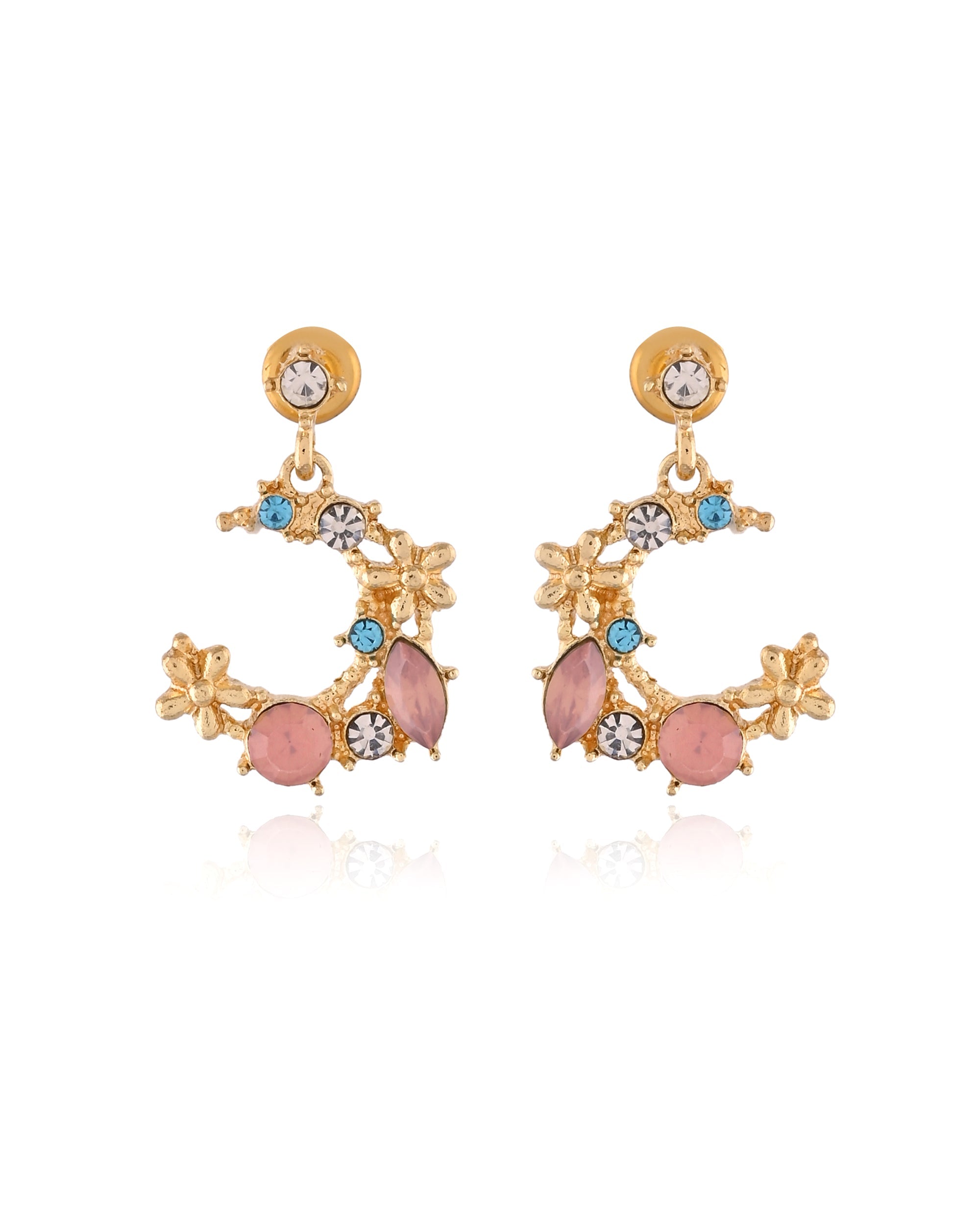 Fairytale Plated Metal Floral Cluster Crystal Earrings