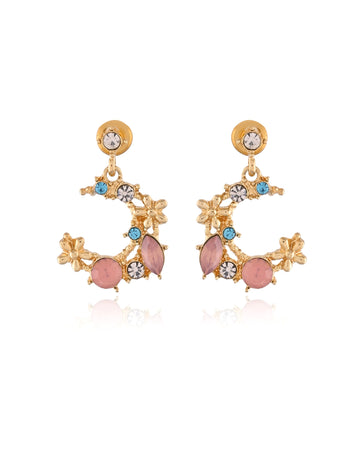 Fairytale Plated Metal Floral Cluster Crystal Earrings
