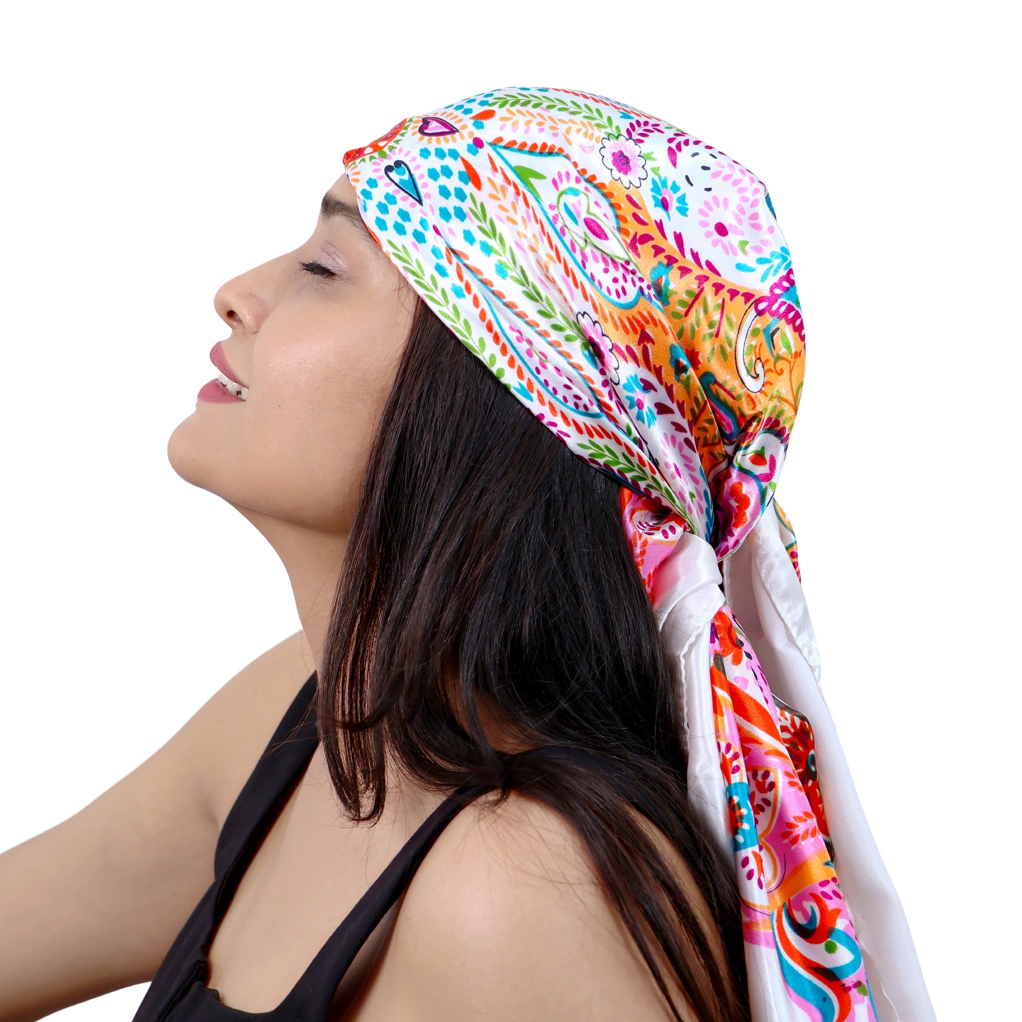White Bandana Multicolor Print Wrap Scarf