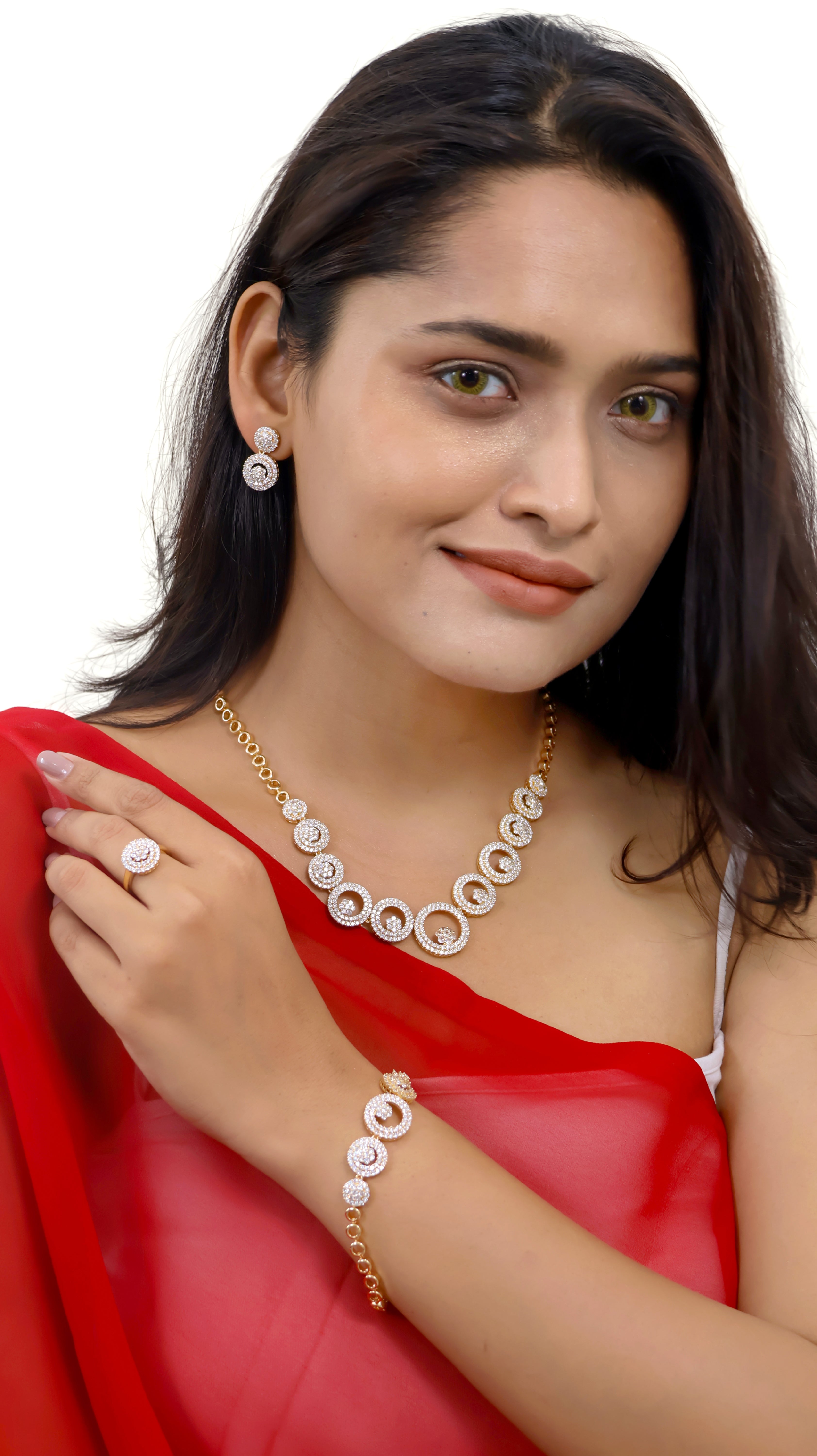 Pave Spiral Golden Statement Vortex CZ Complete Jewelry Set