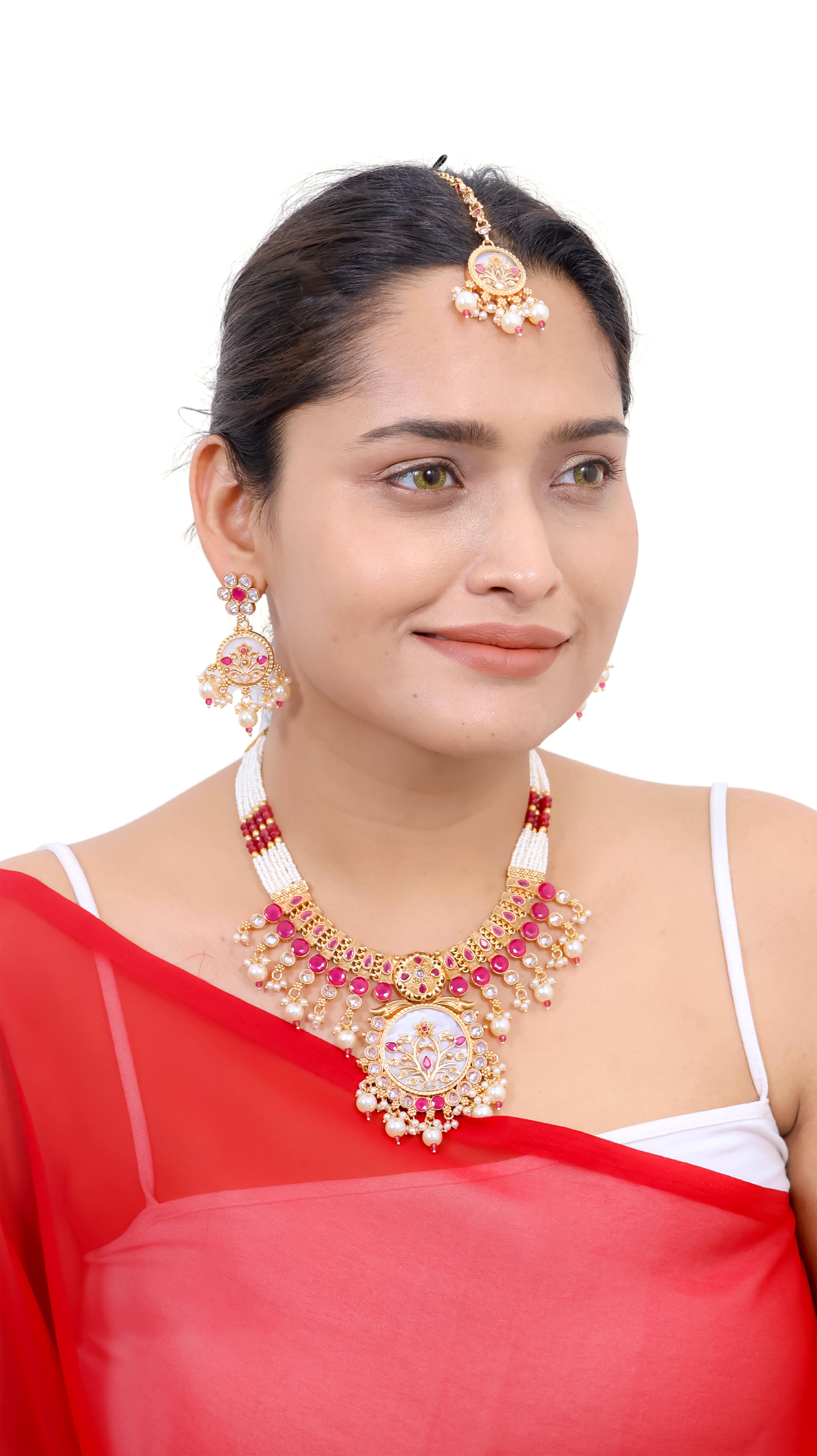 Ruby Queen Kundan Rasleela Meenakari MOP Jewelry Set
