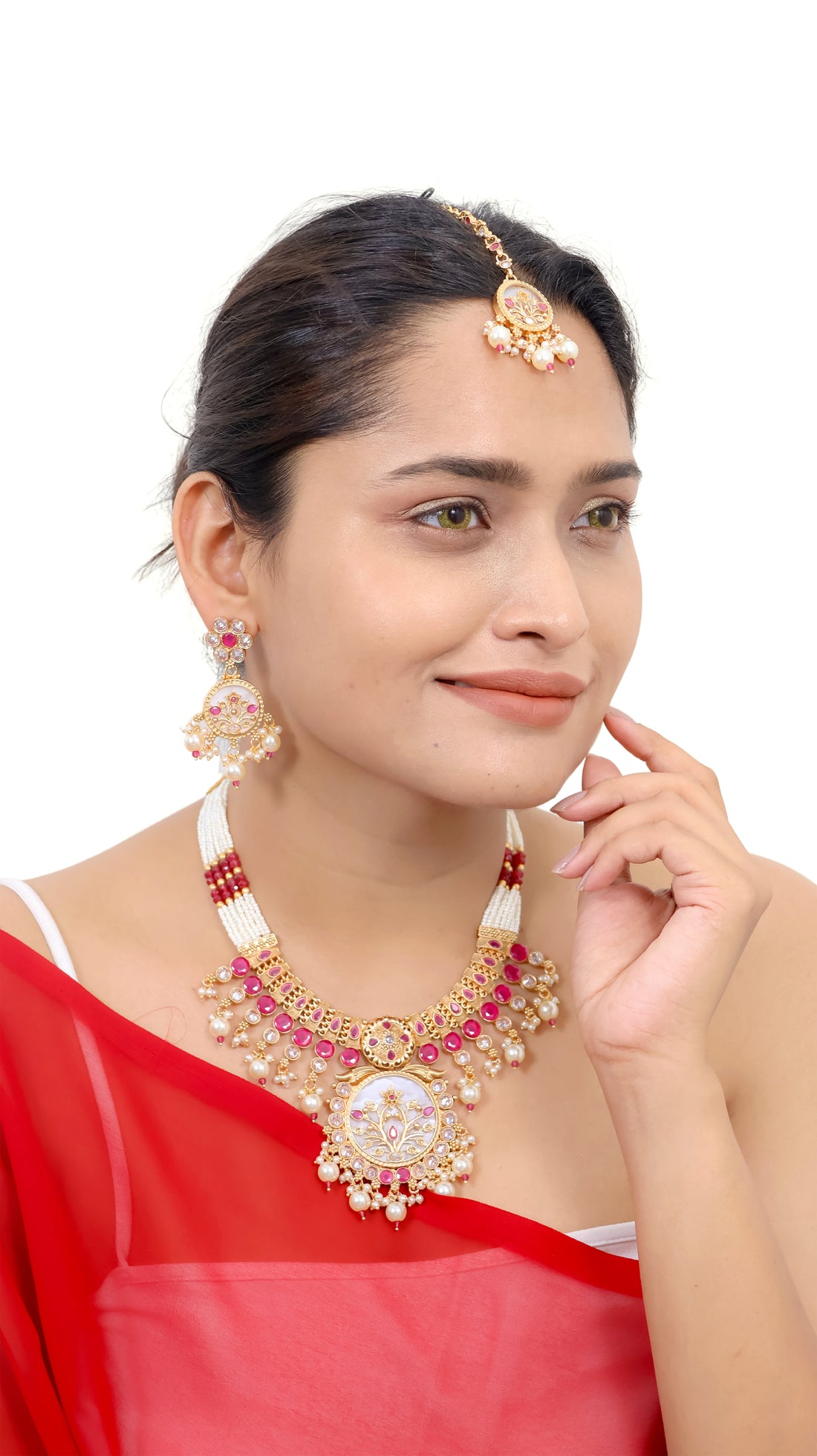 Ruby Queen Kundan Rasleela Meenakari MOP Jewelry Set