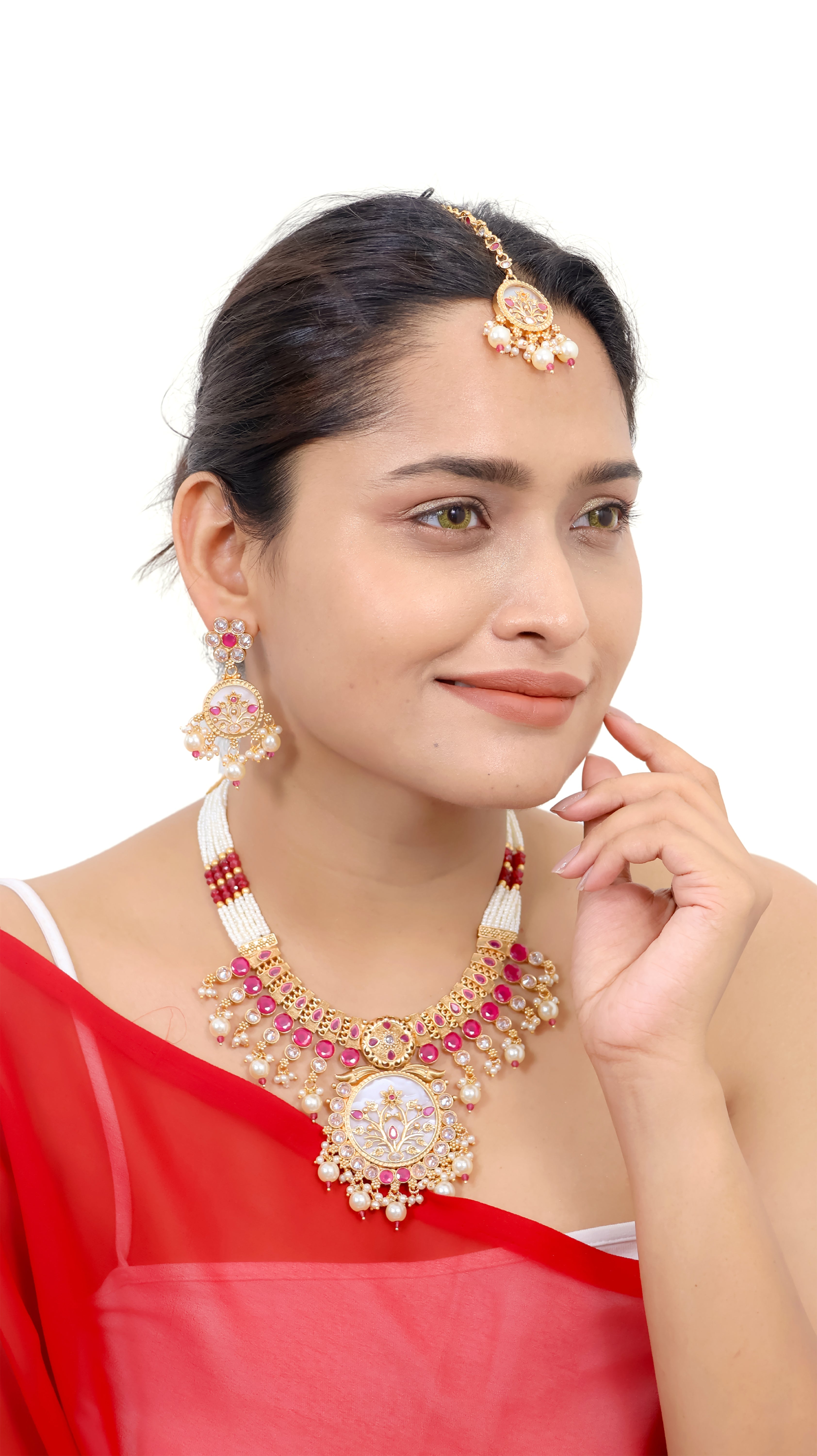 Ruby Queen Kundan Rasleela Meenakari MOP Jewelry Set